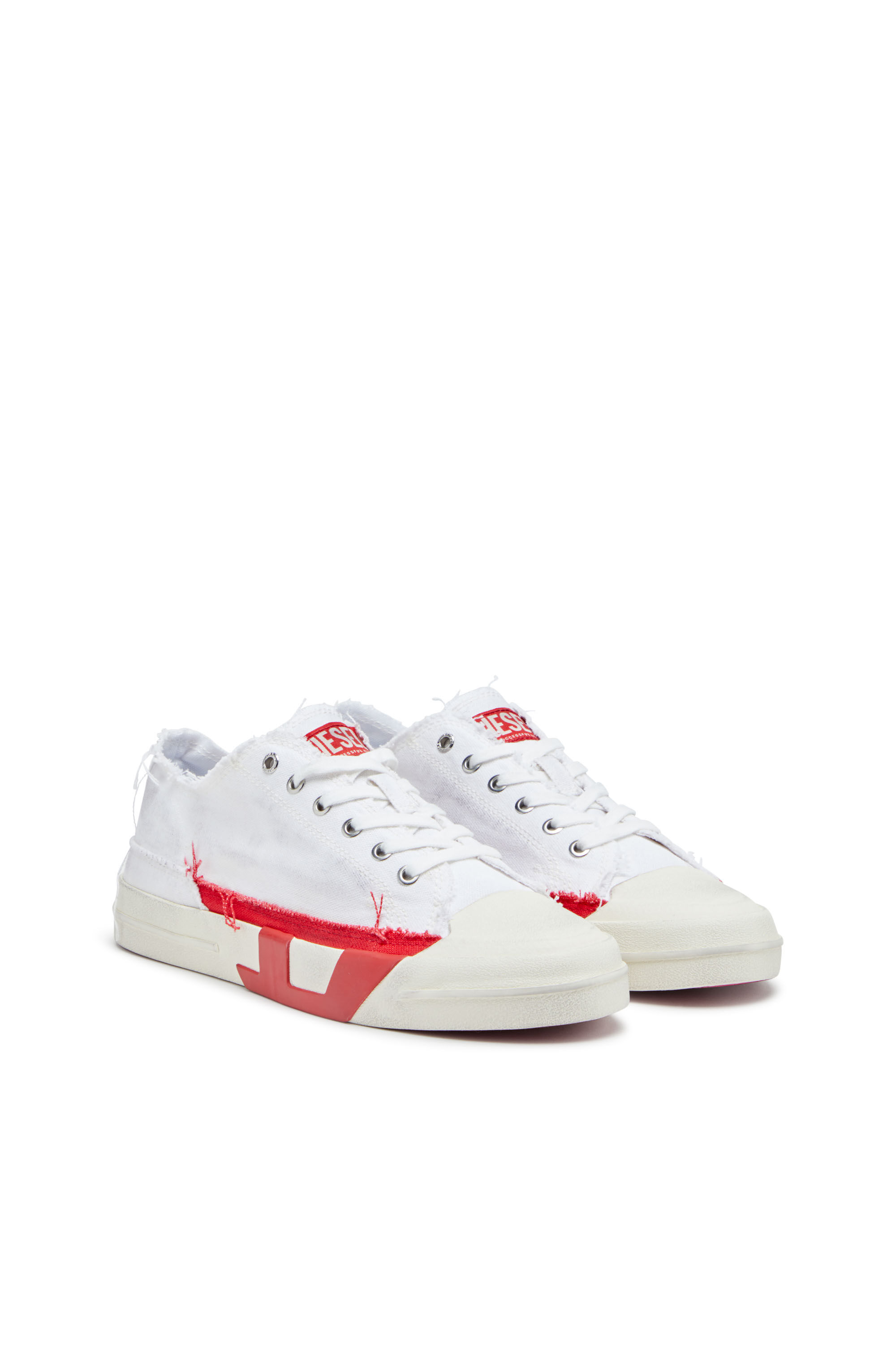 Diesel - S-D-VERSE LOW, Herren S-D-Verse-Canvas-Sneakers mit Schmutz-Effekt in Weiss/Rot - 2