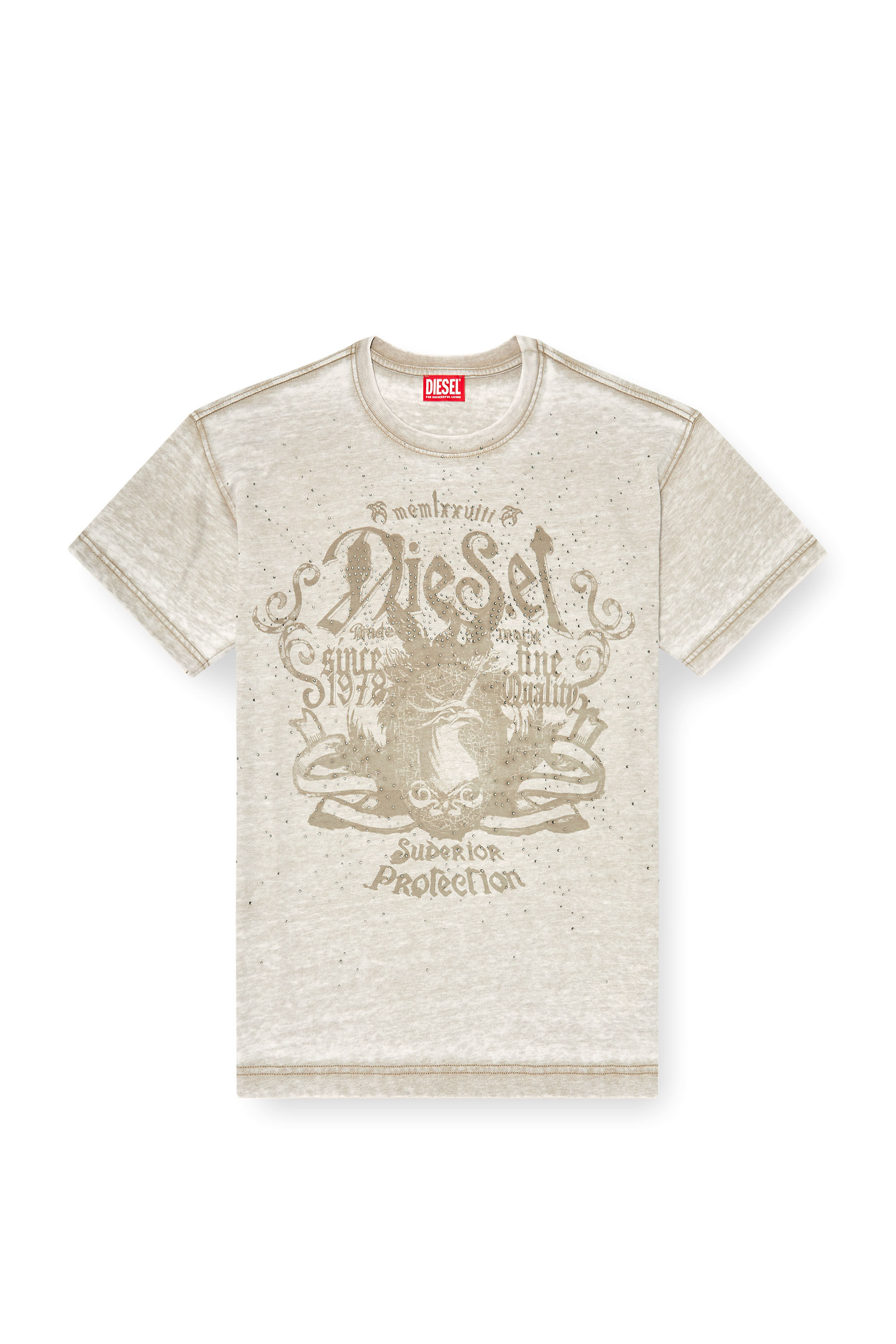 Diesel - T-NORM-AA8, Herren Jersey-T-Shirt mit burnout wash und Nieten in Beige - 2