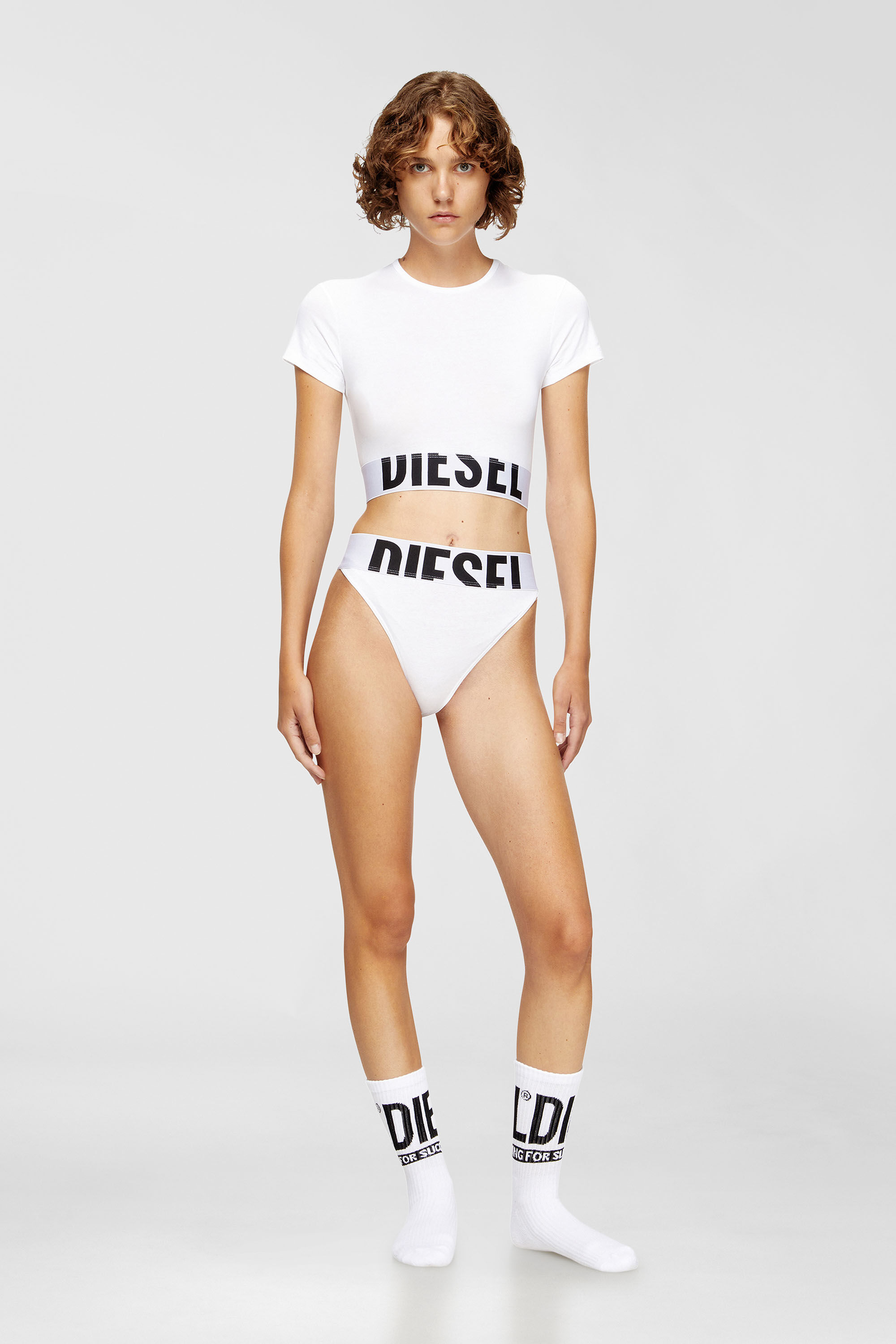 Diesel - UFTEE-SPORT-CROPPED-T-SHIRT, Damen Sportliches verk&uuml;rztes Top mit Logo-Band in Wei&szlig; - 1