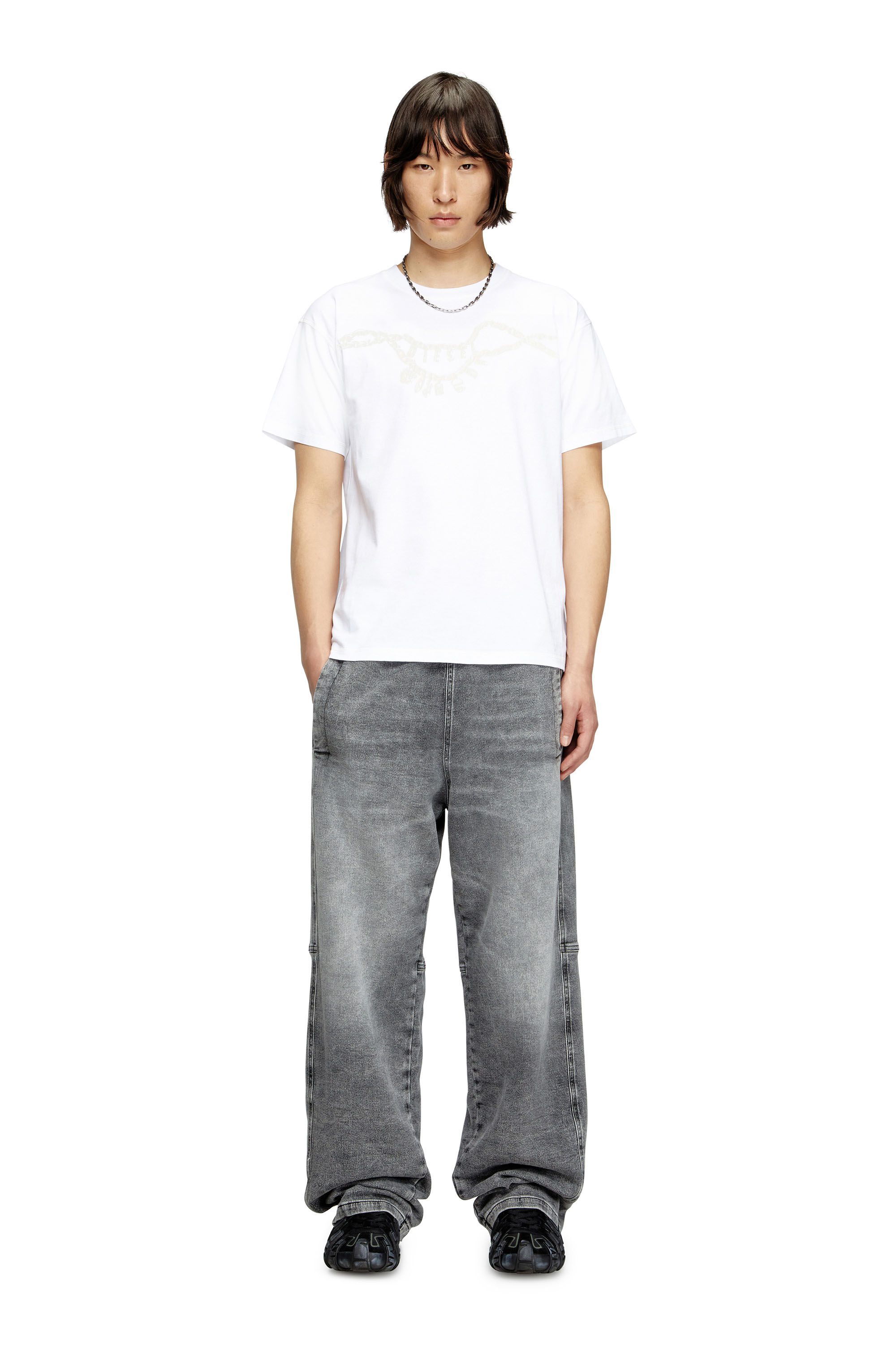 Diesel - T-NORM-HOSHI, Unisex T-Shirt mit Anhänger-Halskette-Print in Weiß - 1