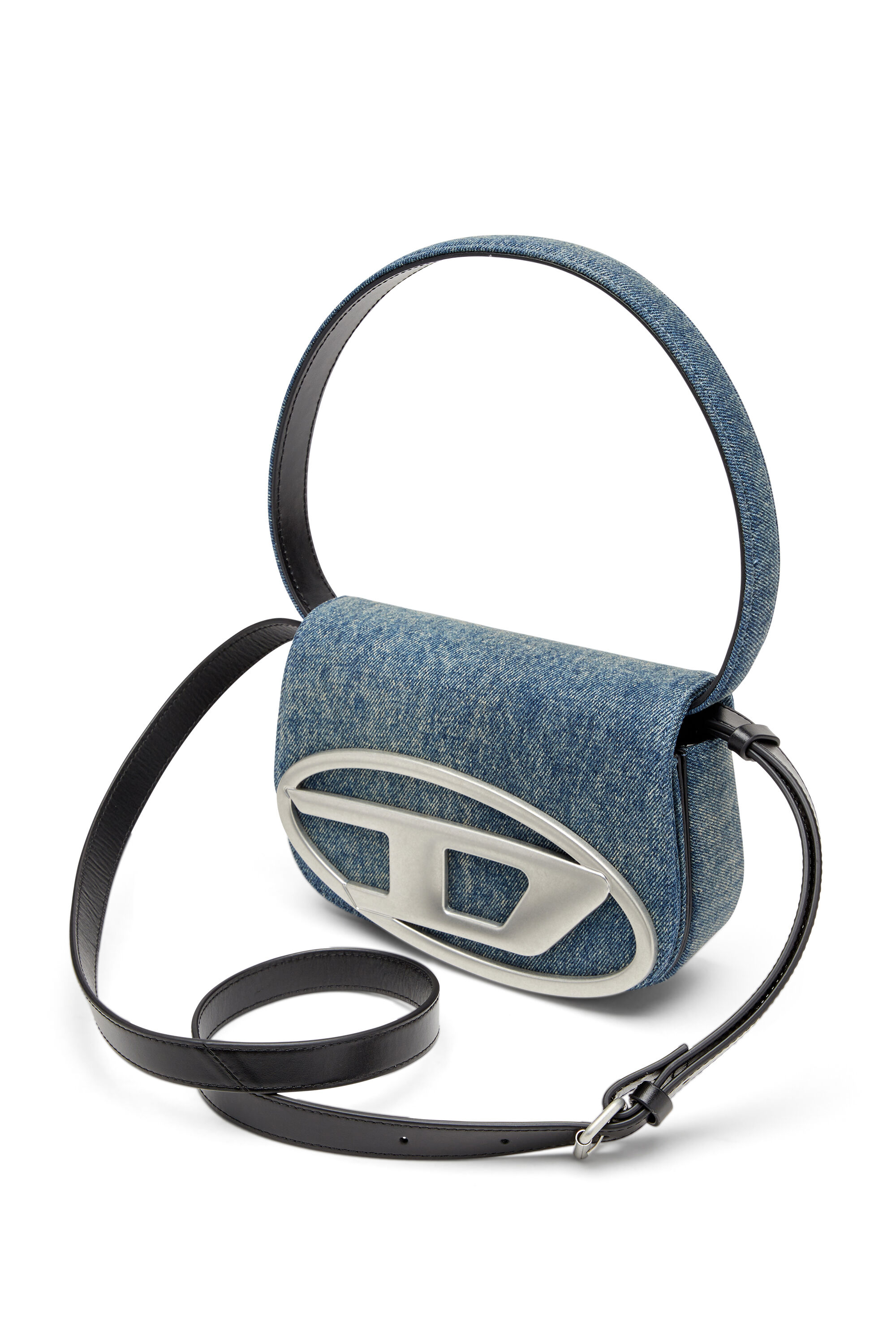 Damen 1DR-Ikonische Schultertasche aus solarisiertem Denim | Blau