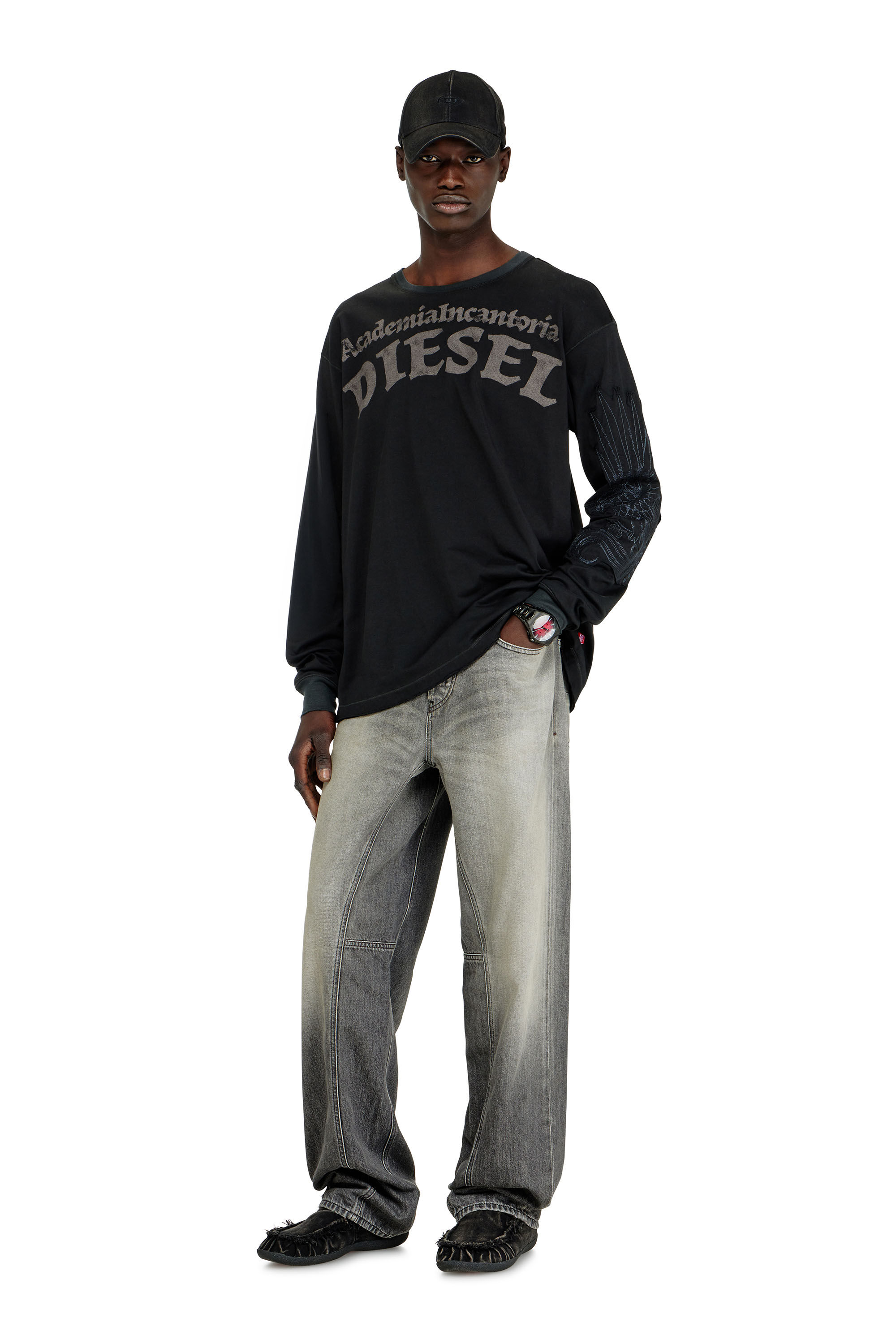 Diesel - T-NORM-LS-AA3, Herren Langarm-T-Shirt mit Prints und Patches in Schwarz - 1