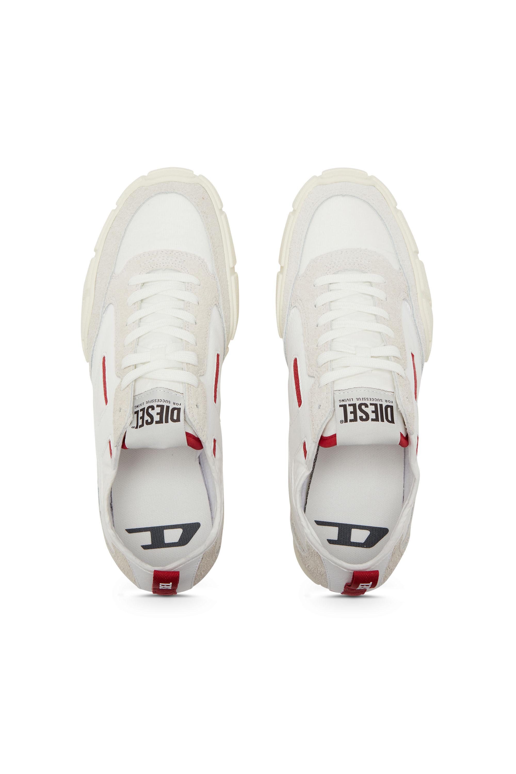 Diesel - S-PAGODHA LOW, Herren Sneakers aus Leder, Wildleder und Ripstop in Weiss/Rot - 4