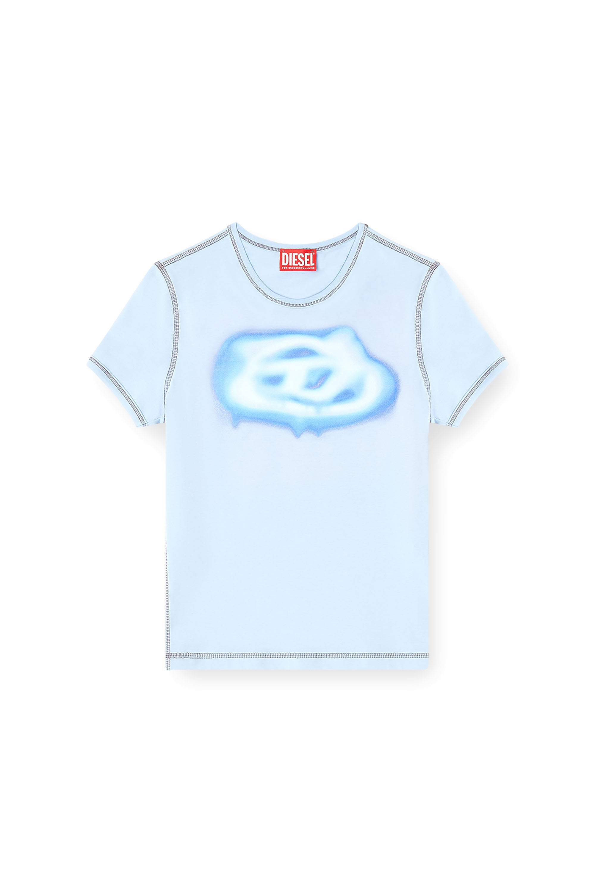 Diesel - T-UNCUTIES-LONG-S3, Damen Schmales T-Shirt mit Logo im Graffiti-Stil in Azurblau - 2