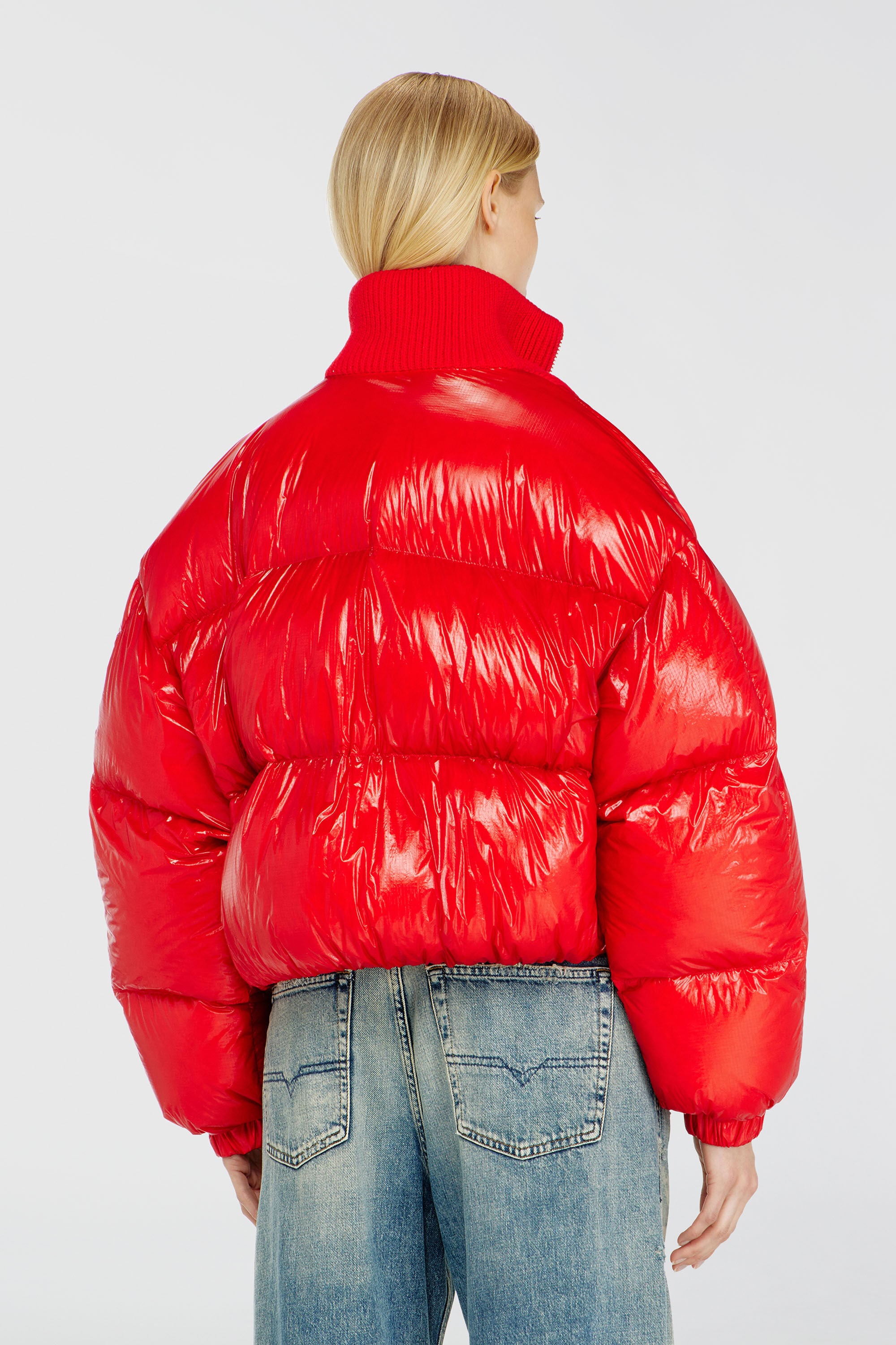 Diesel - W-ARRIOR, Damen Daunen-Steppjacke aus Ripstop mit Strickkragen in Rot - 4