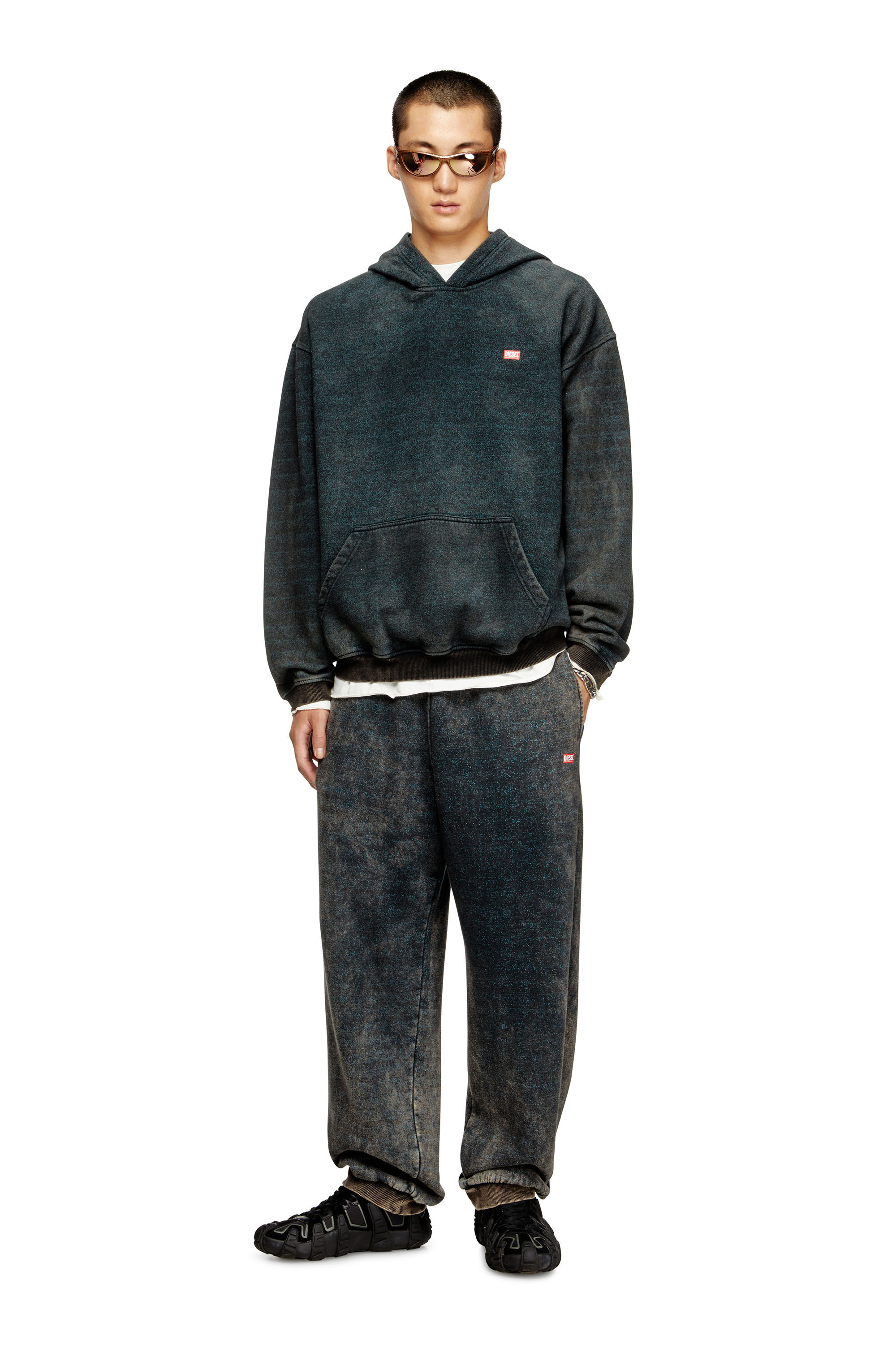 Diesel - S-KAI, Herren Hoodie aus Baumwolle mit Kängurutasche in Schwarz/Blau - 1