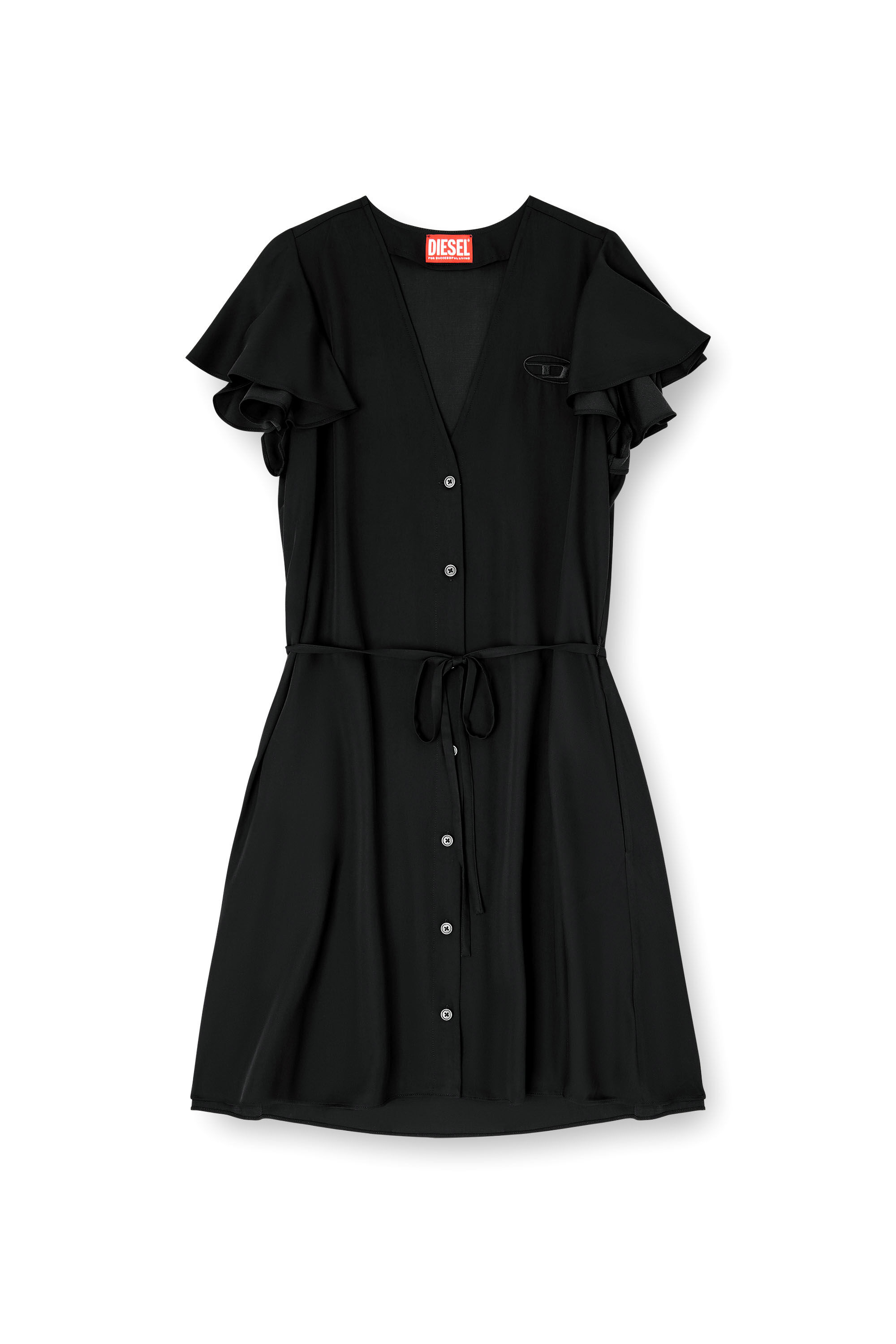 Diesel - D-AIKIRI, Damen Cuprokleid mit V-Ausschnitt und Kn&ouml;pfen vorne in Schwarz - 2