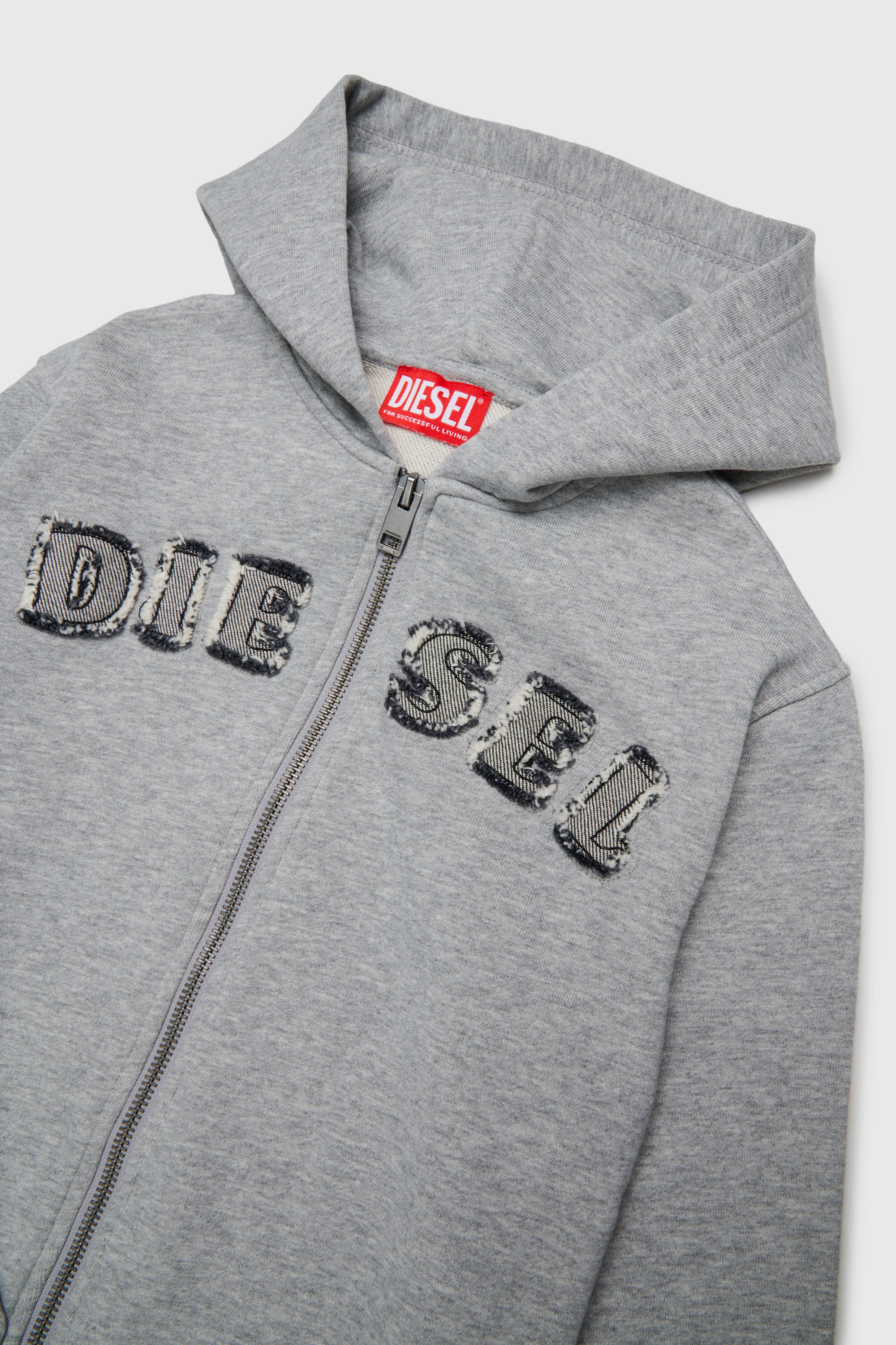 Diesel - SJEANSHOOD OVER, Herren Kapuzensweatshirt mit ausgefransten Logo-Buchstaben mit Rei&szlig;verschluss in Grau - 3
