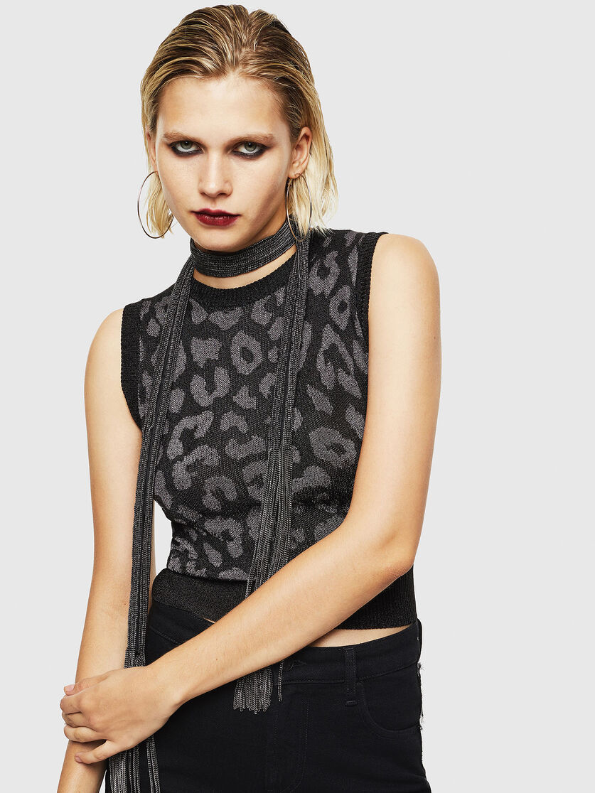 M-TWINS Damen: Lurex-Strick-Tanktop mit Leopardenmotiv | Diesel