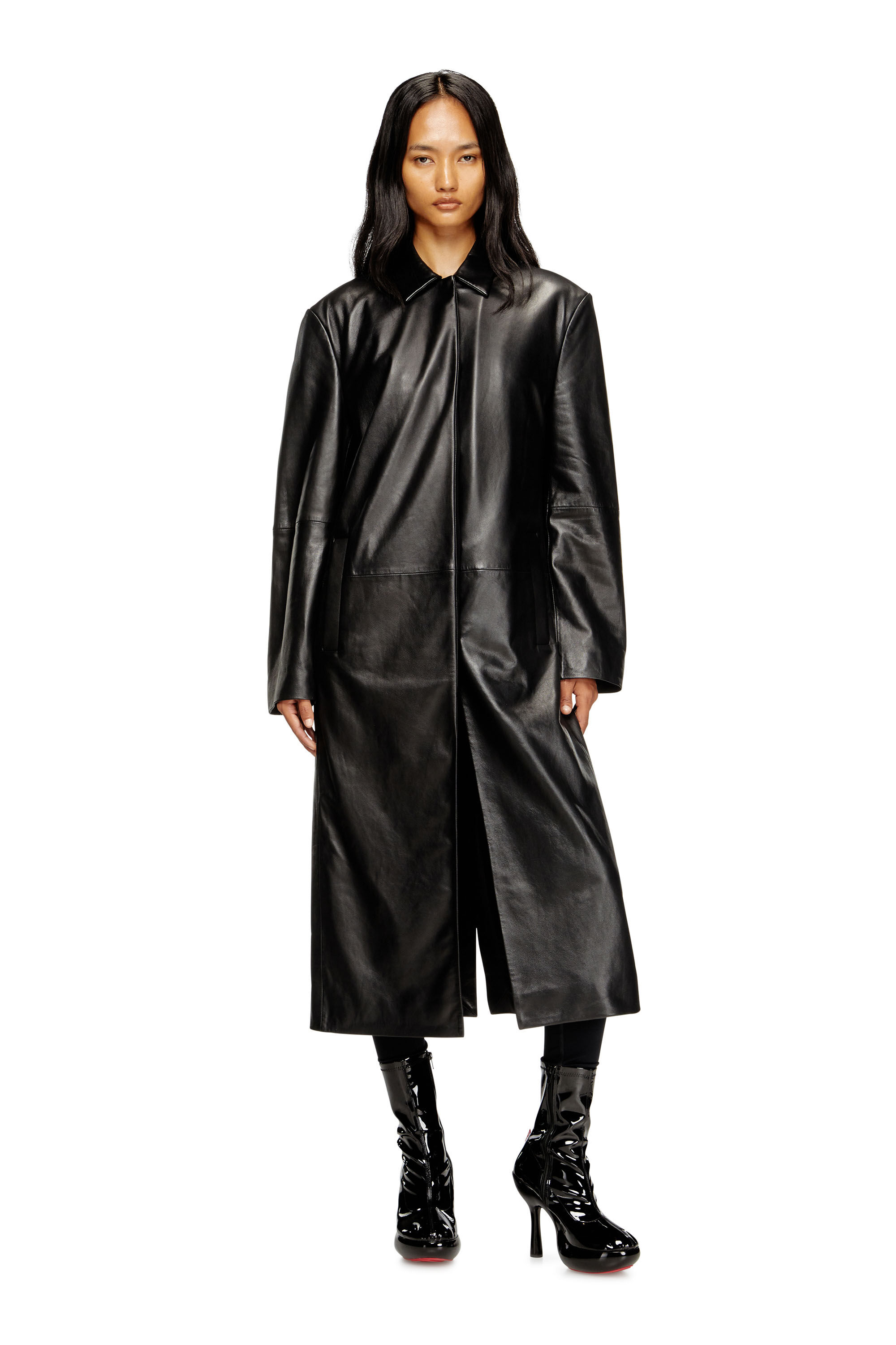 Diesel - L-ANCELOT, Damen Langer gepolsterter Mantel aus Leder in Schwarz - 3