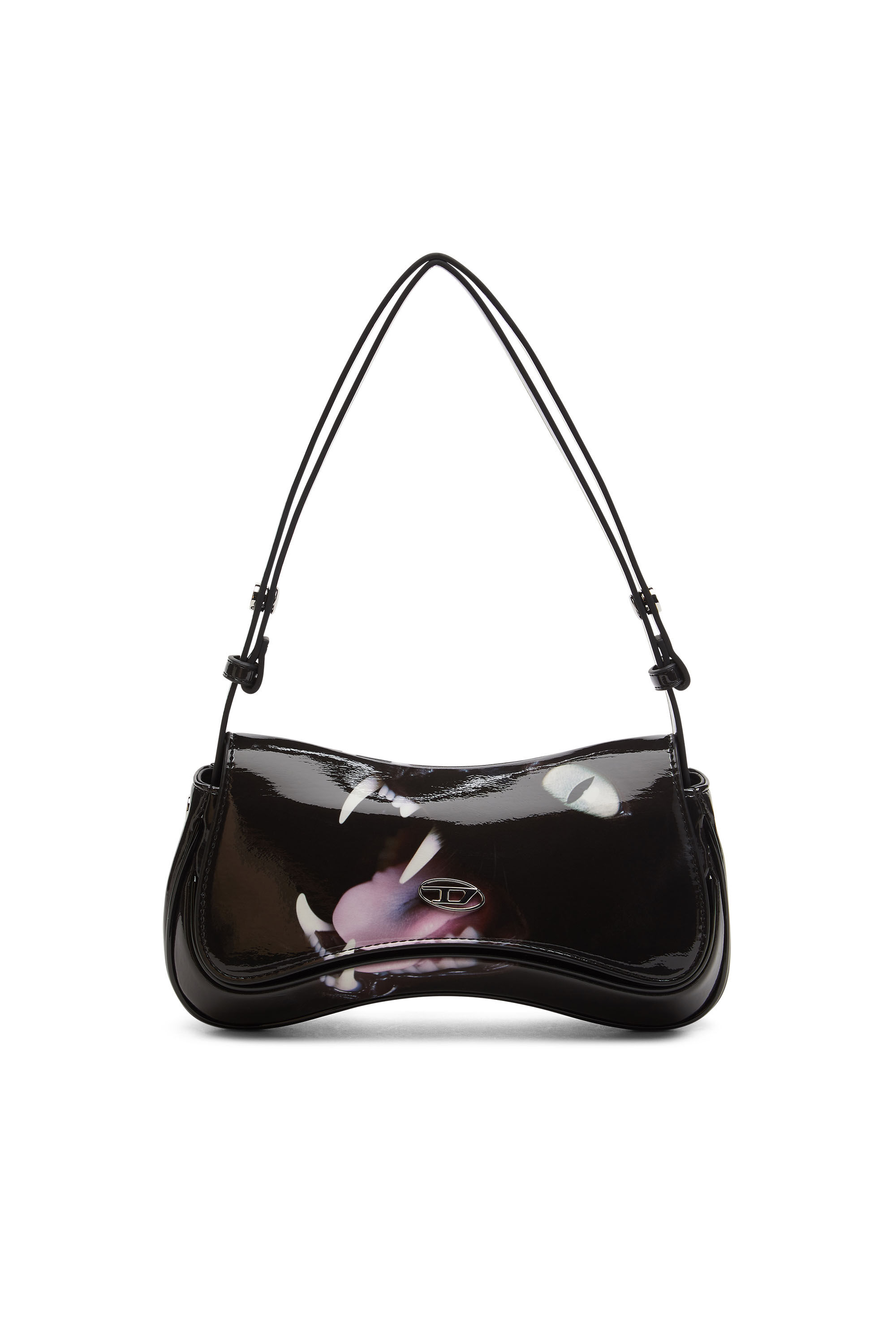 Damen Play Glanzende Clutch mit Print Schwarz Diesel