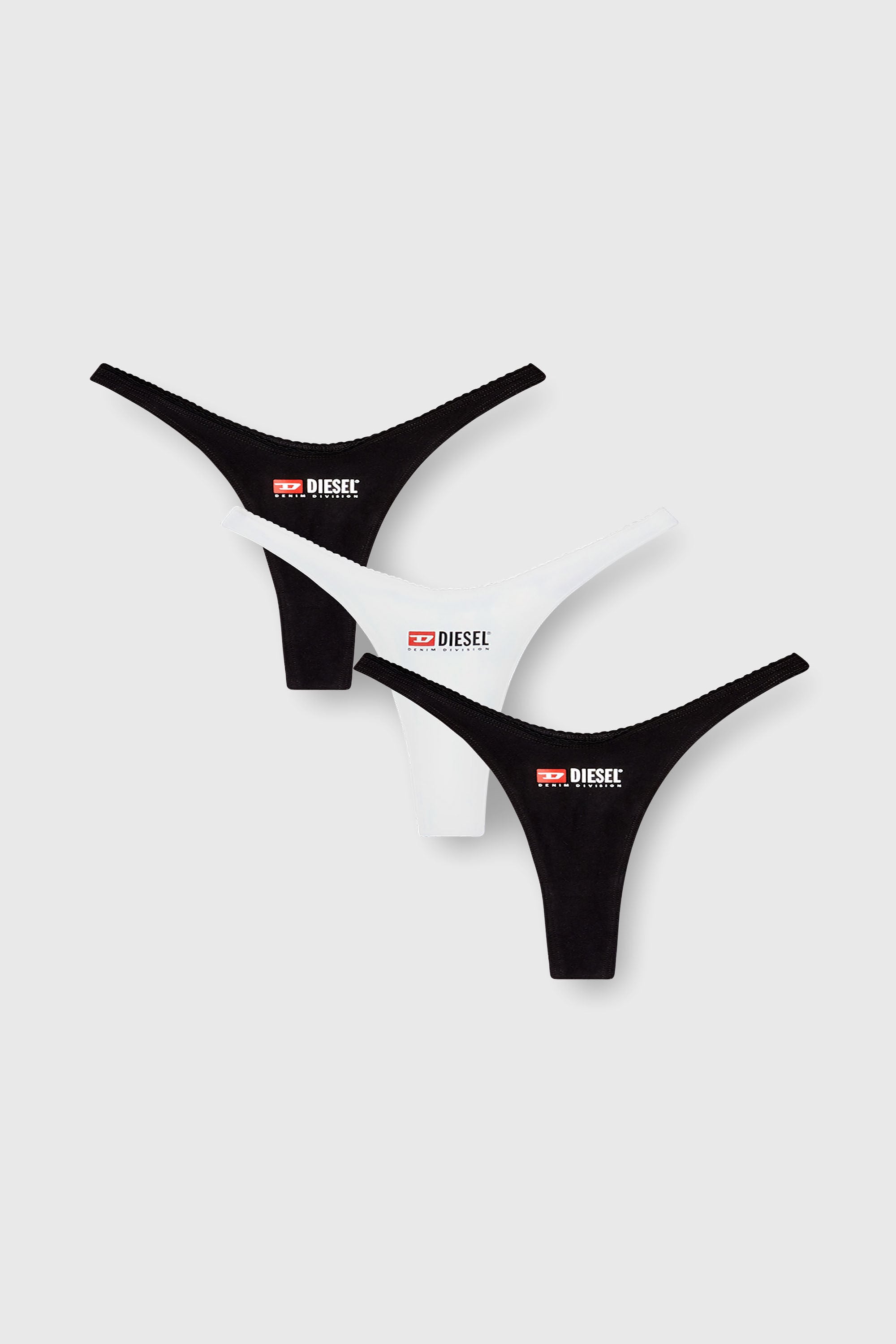 Diesel - MICRO-PUNCHY-D-CORE-3PACK, Damen Dreierpack Strings aus Stretch-Baumwolle mit Logo in Schwarz - 2
