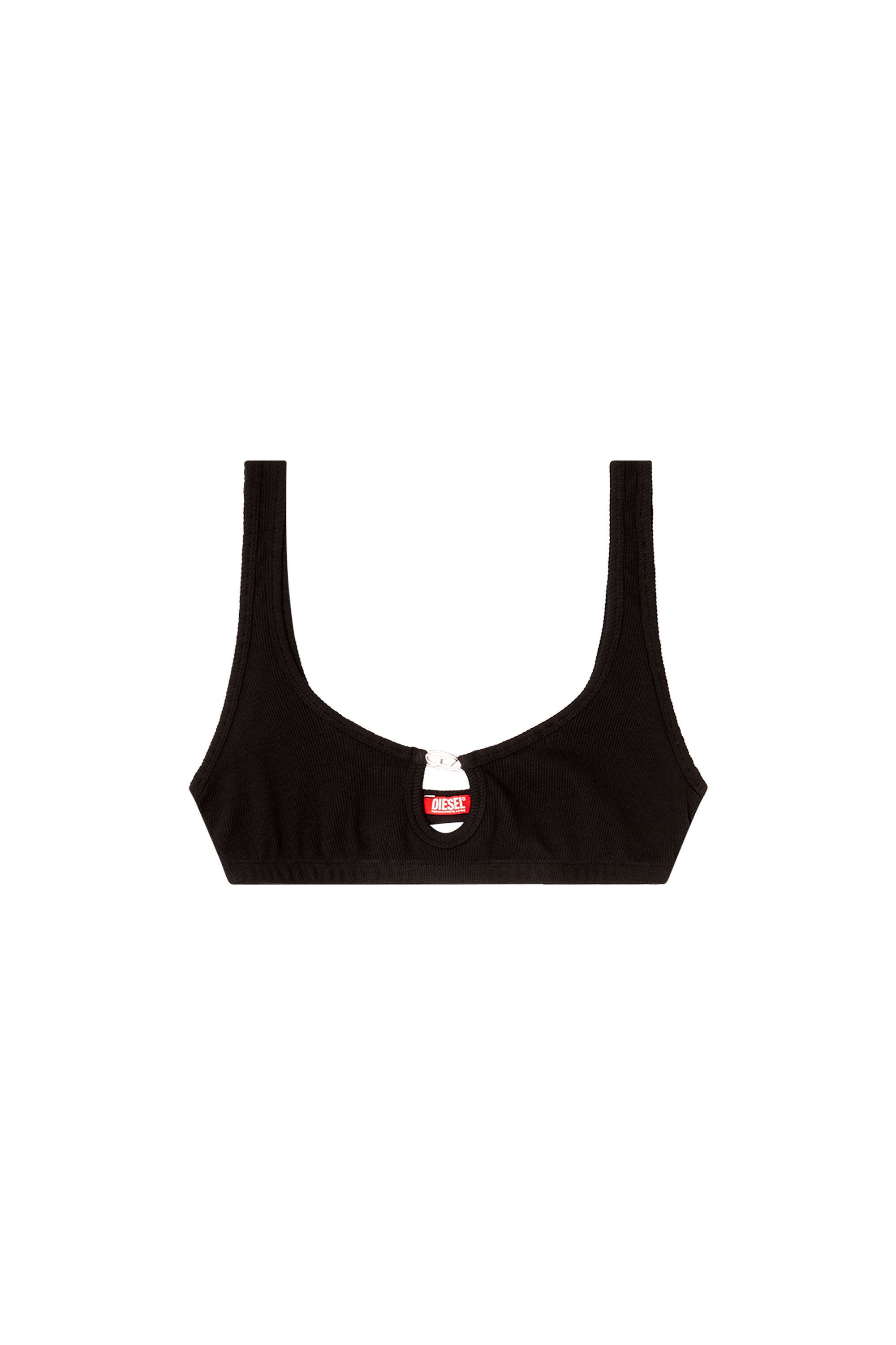 Diesel - FLORENCE-DNM, Damen Bralette aus gerippter Baumwolle mit ovalem Schmuck-D in Schwarz - 2