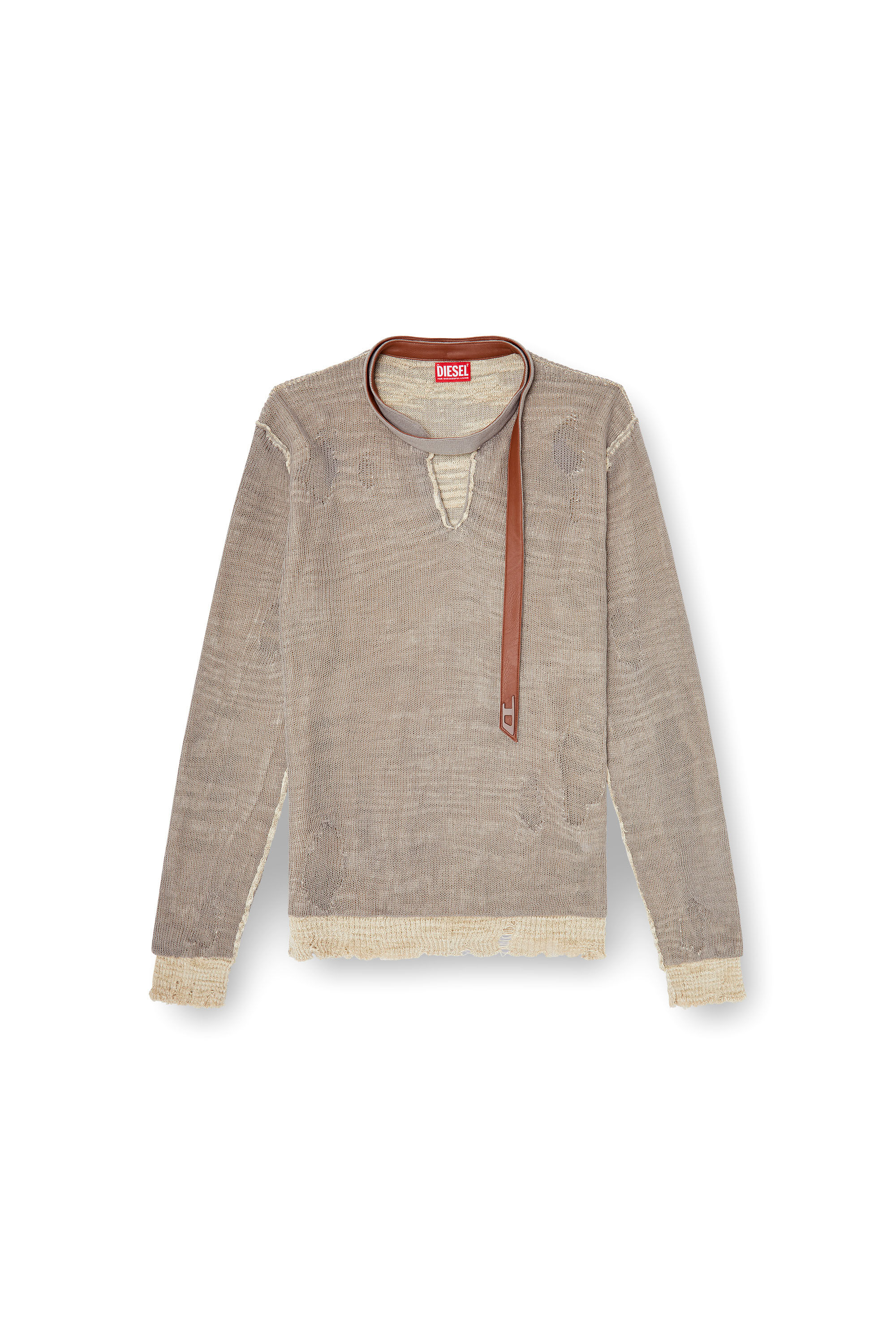 Diesel - K-DAIANERIS, Herren Pullover im Used-Look mit Biker-Halsband in Braun - 2