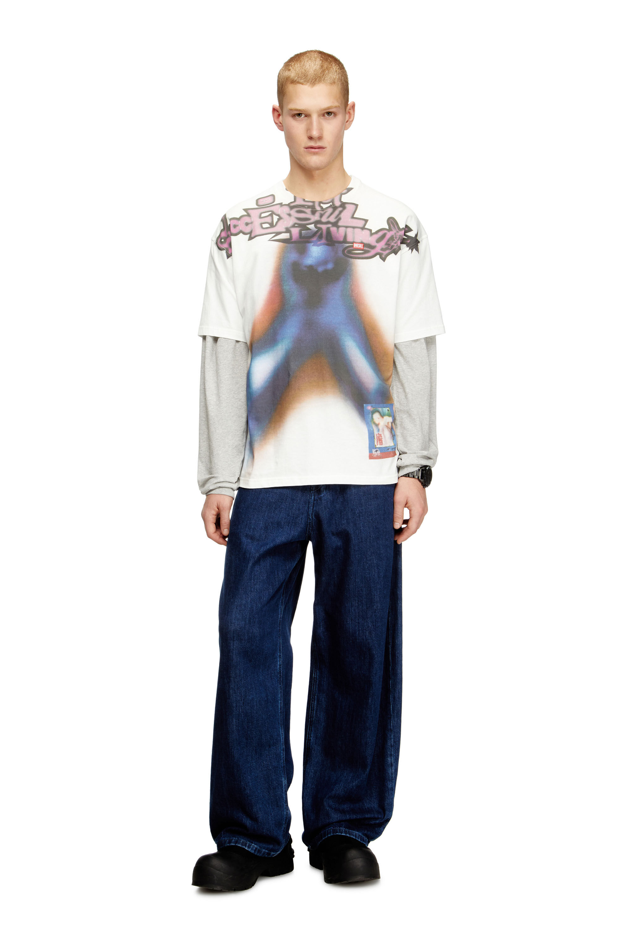 Diesel - T-BOXT-V13, Herren Entspannte Baumwoll-T-Shirt mit Digitaldruck in Blau/Orange - 1