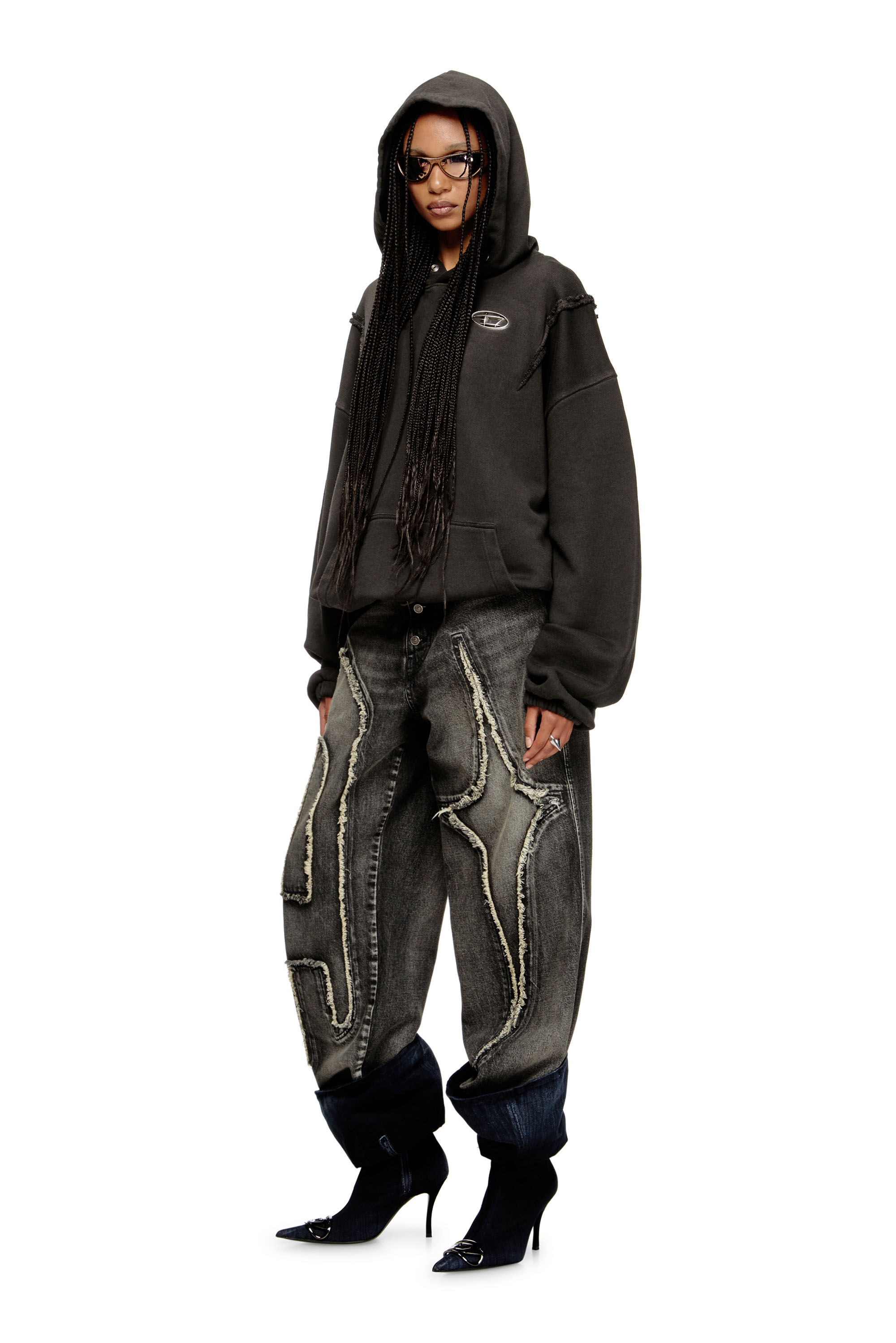 Diesel - S-THUG-HOODIE, Unisex Kapuzenpullover mit verwaschenem Effekt in Schwarz - 7