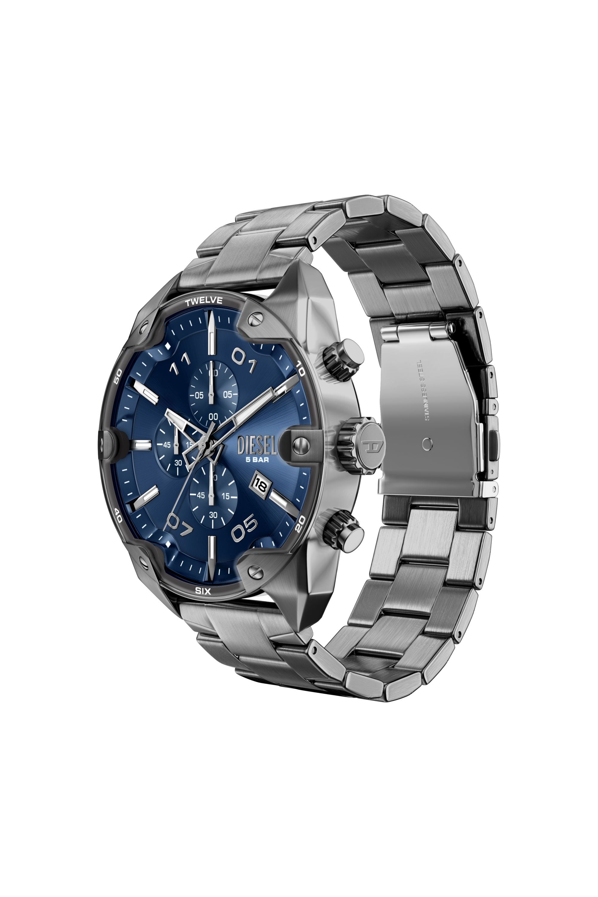 Diesel - DZ4724 WATCH, Man's Spiked gunmetal stainless steel watch in Dark grey - 5