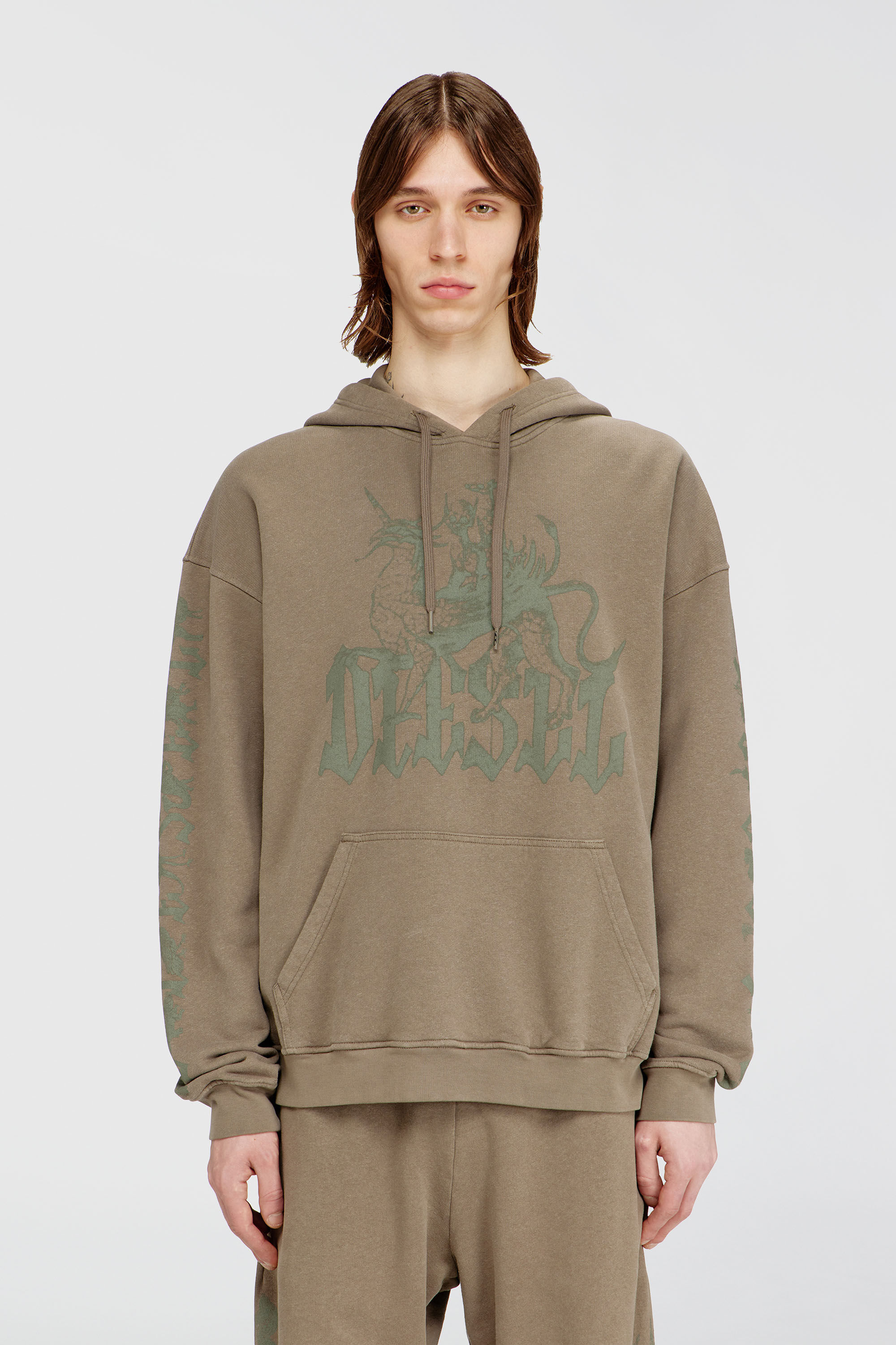 Diesel - S-GRIFFON, Herren Behandelter Hoodie mit Greif-Print in Hellbraun - 3