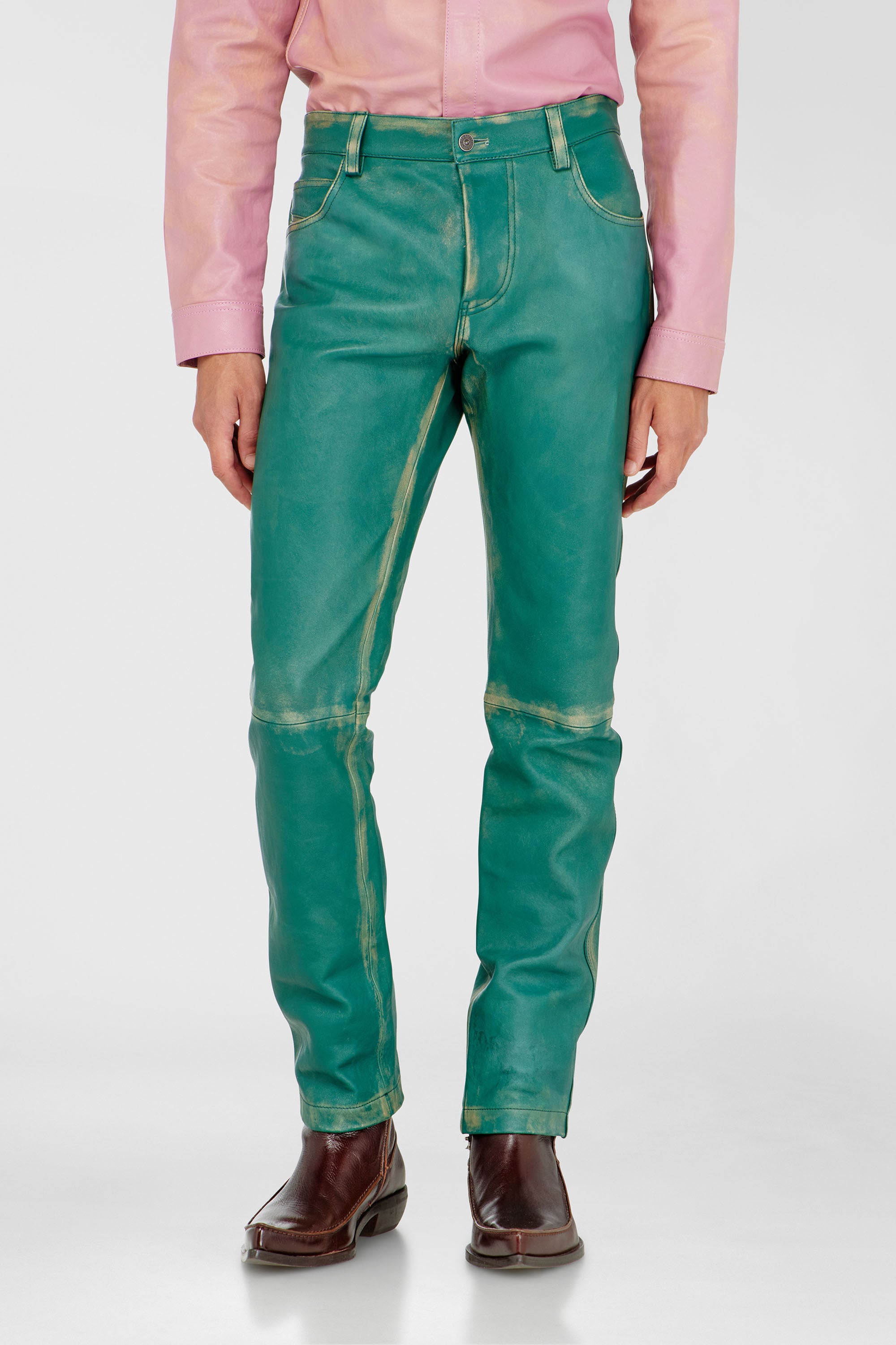 Diesel - P-OCKET, Man's Pants in treated leather in Dark Green - 3
