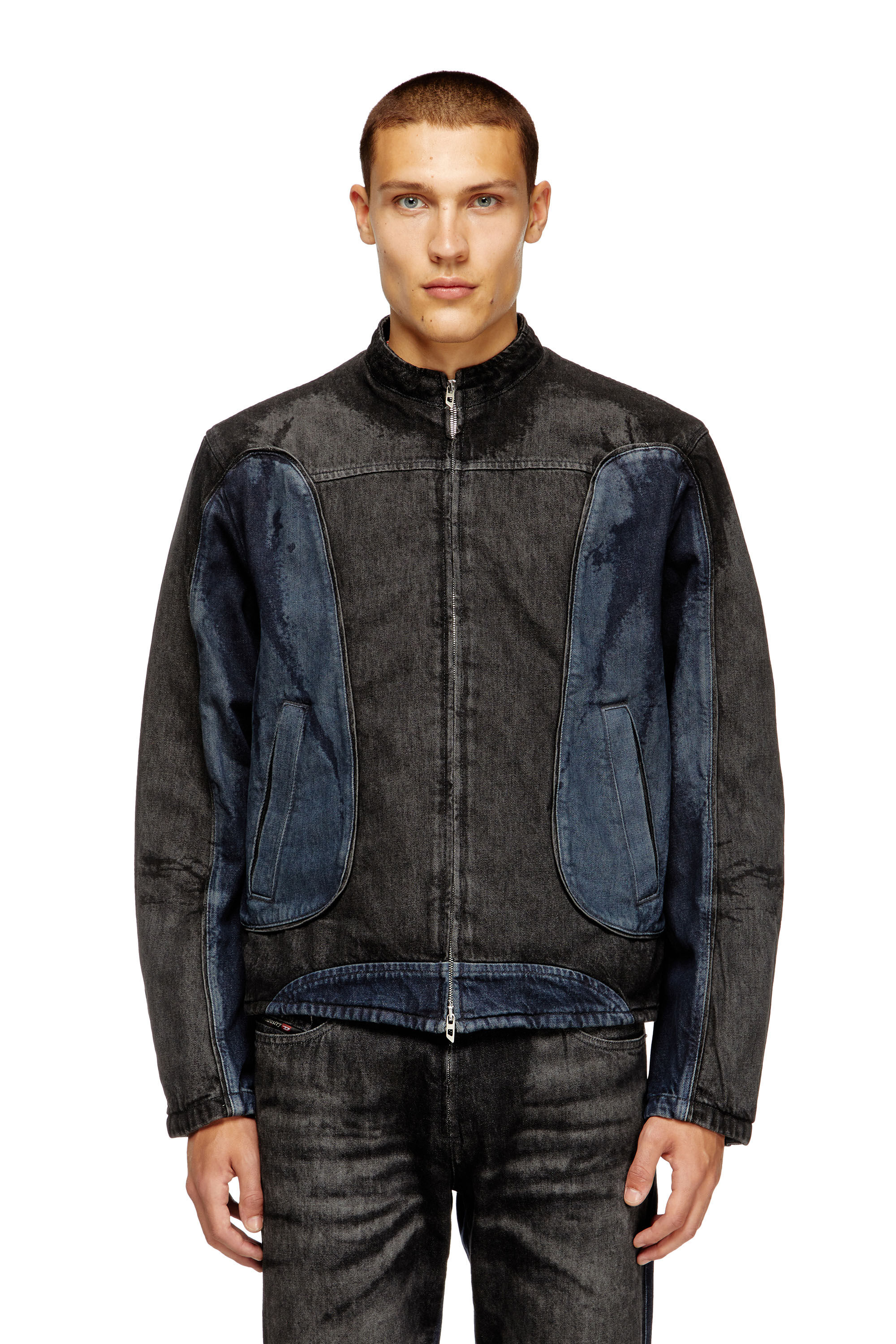 Diesel - D-BLENK-S, Herren Bikerjacke aus zweifarbigem Denim in Schwarz/Blau - 3