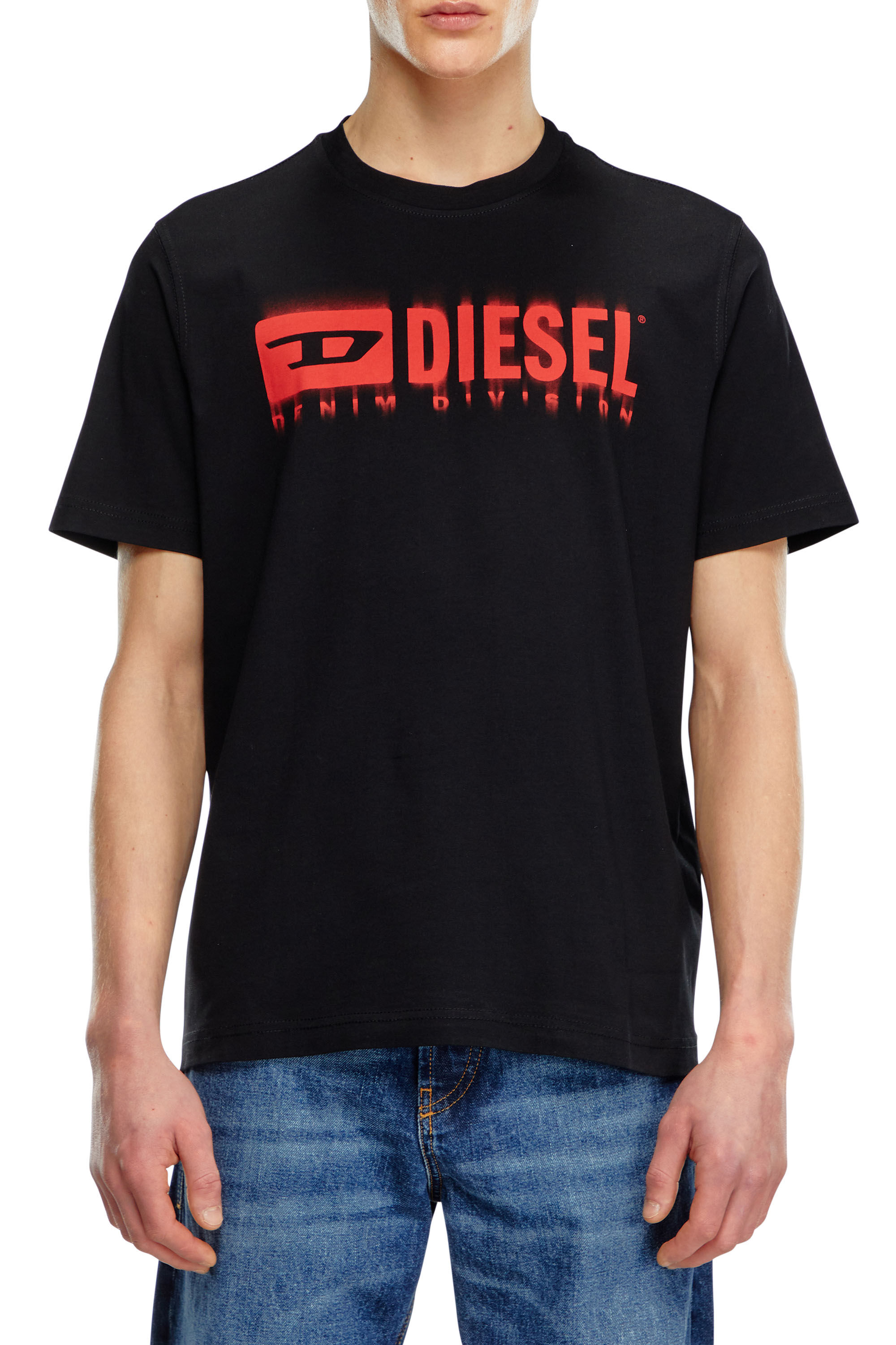 Diesel - T-ADJUST-Q7, Herren T-Shirt mit verschwommenem Diesel-Logo in Schwarz - 1