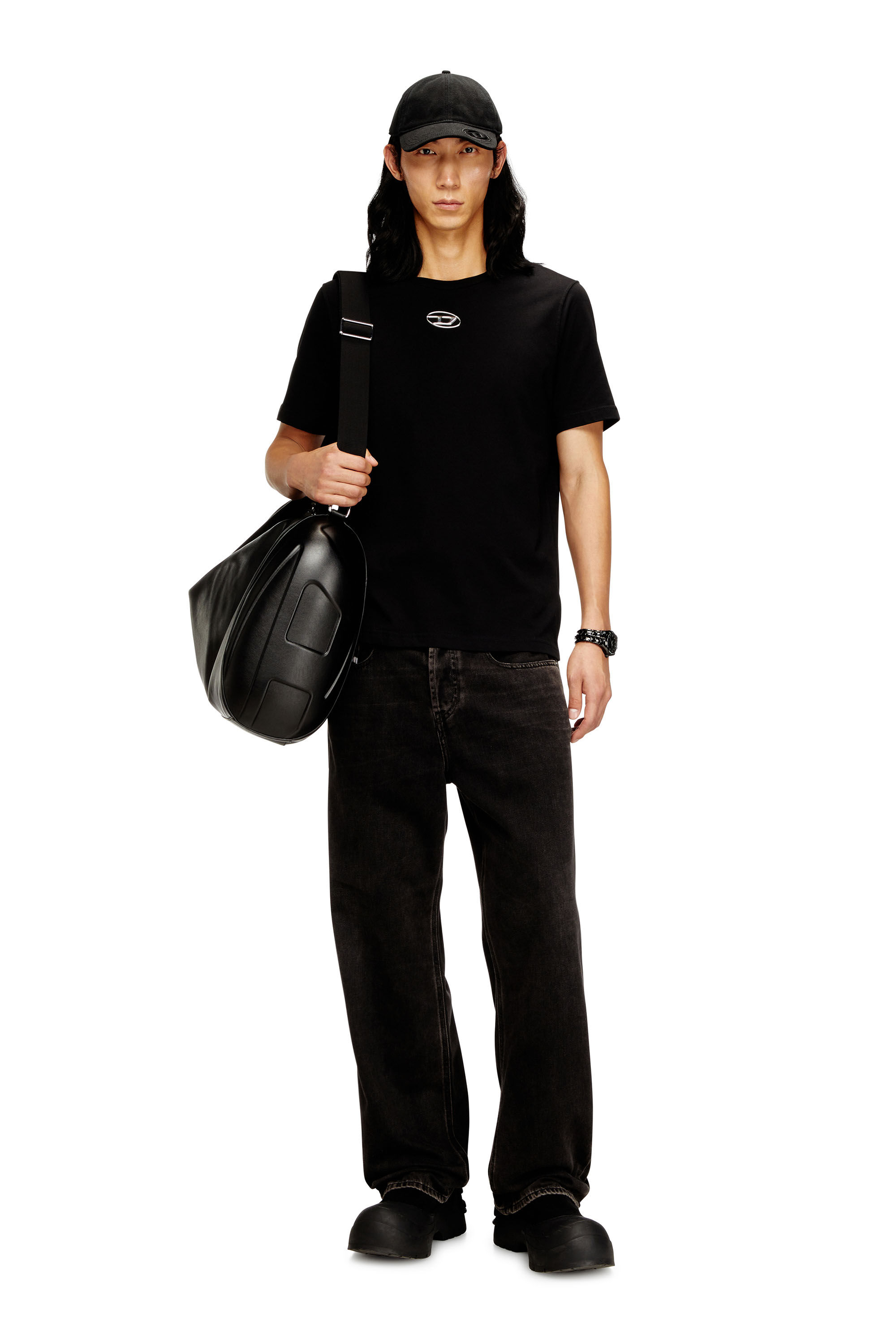 Diesel - T-ADJUST-OD, Herren T-Shirt mit metallischem Oval D in Schwarz - 1