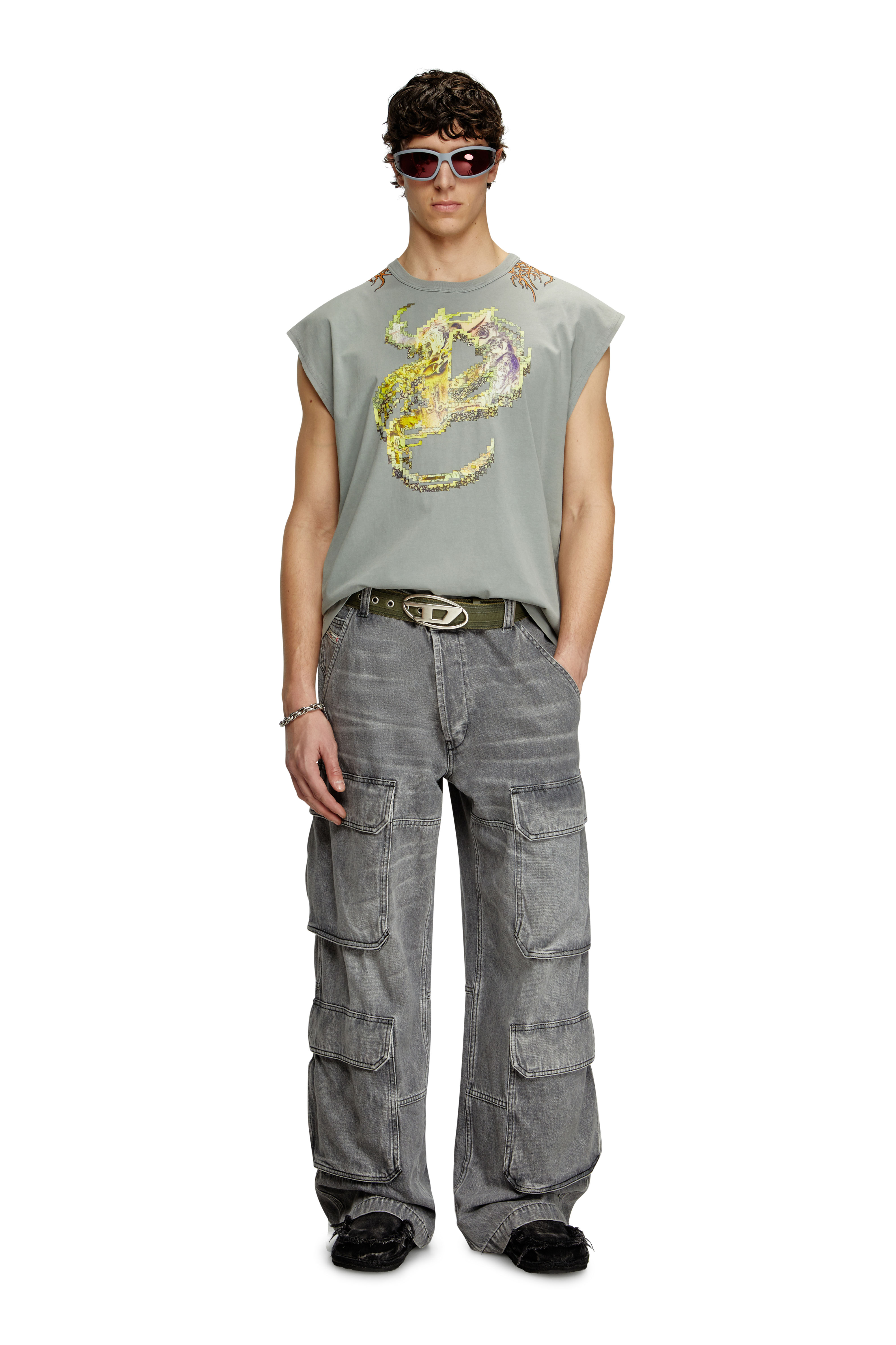 Diesel - T-BOXT-SL-R1, Herren Tanktop mit Tattoo-Grafiken in Grau - 1