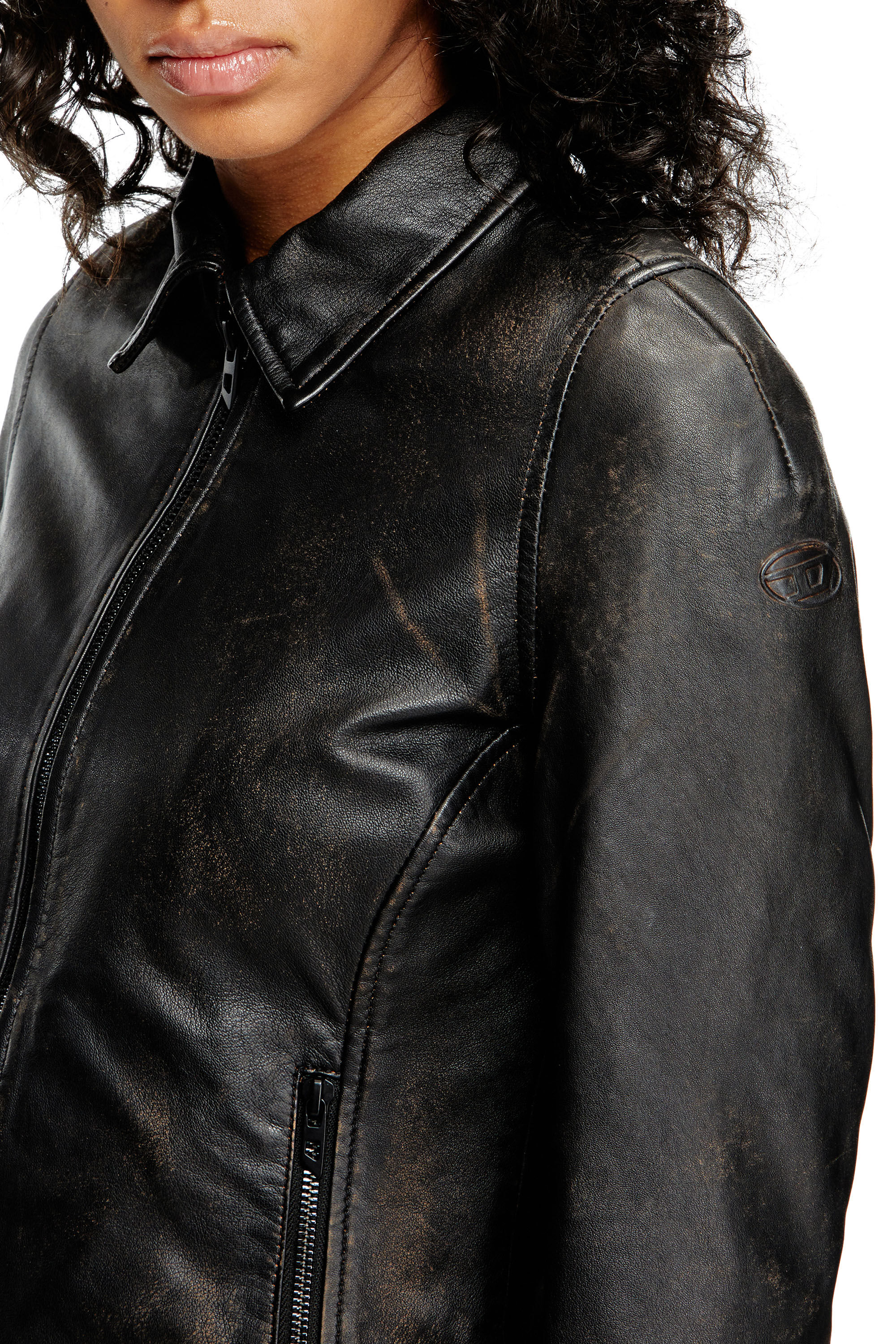 Diesel - L-EGRAD, Damen Distressed-Lederjacke in Schwarz - 5