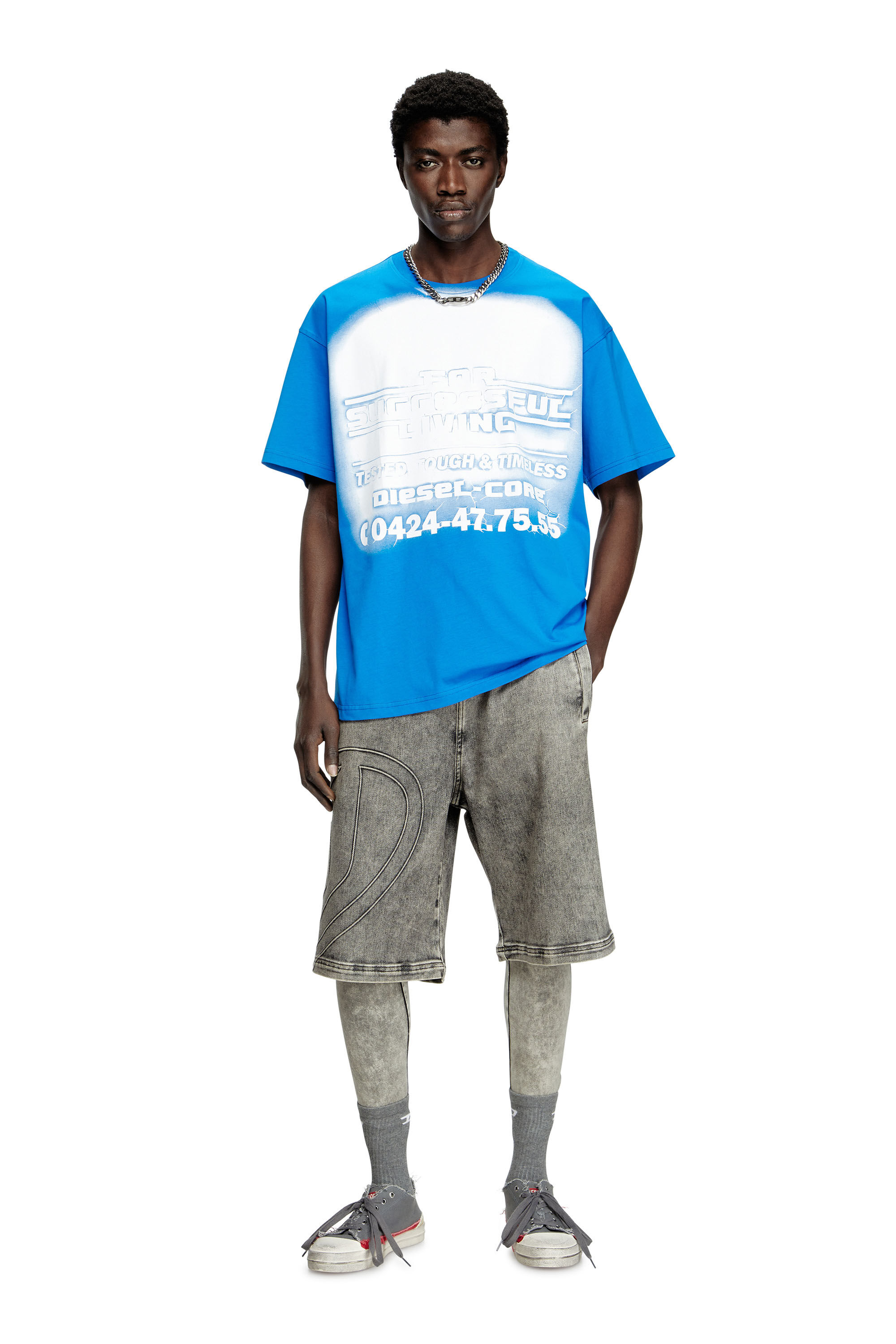Diesel - T-BOXT-R15, Herren T-Shirt mit Blowout-Logo-Grafik in Blau - 1