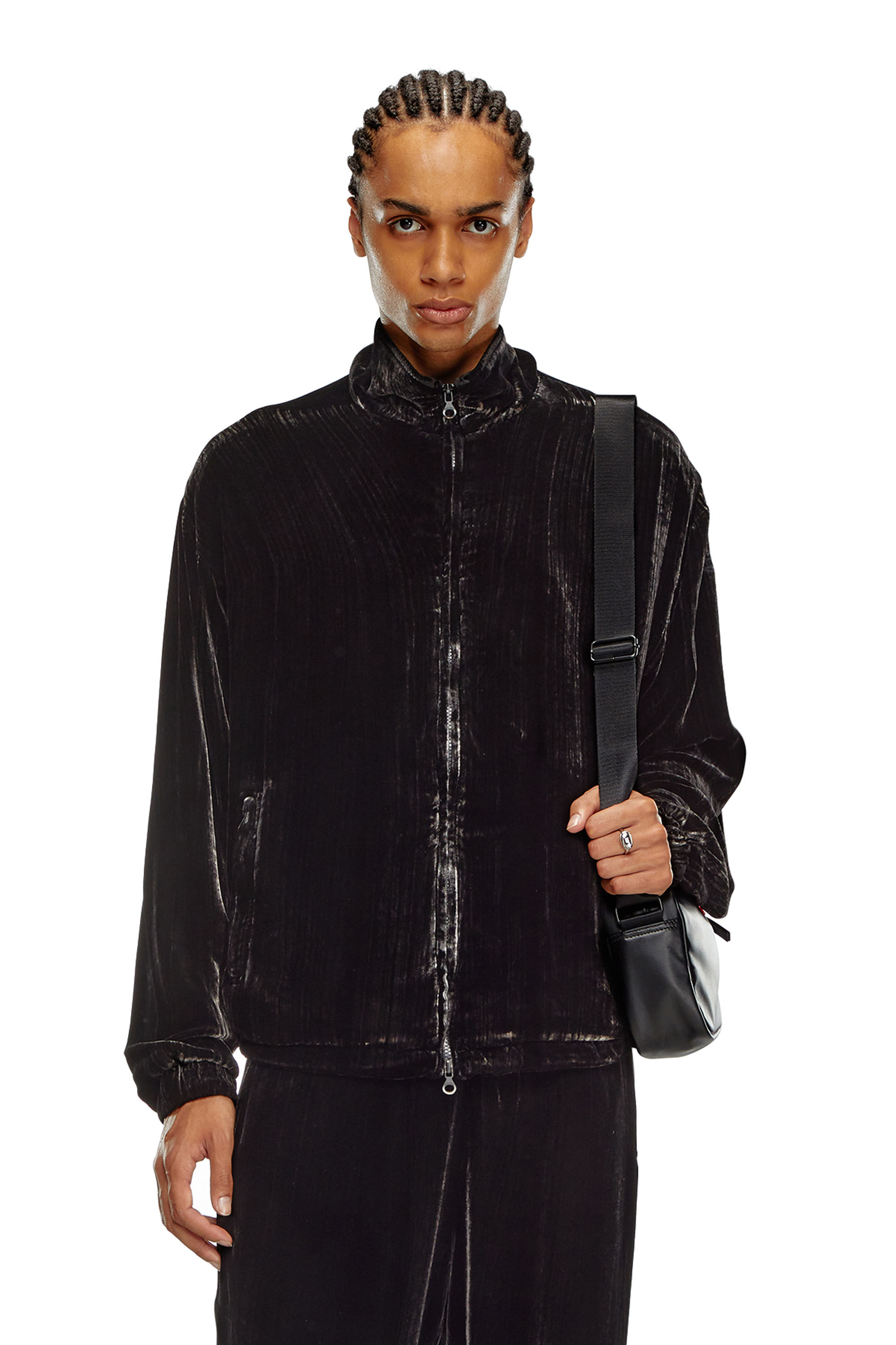 Men's Treated silk-blend velvet jacket | Black | Diesel DE