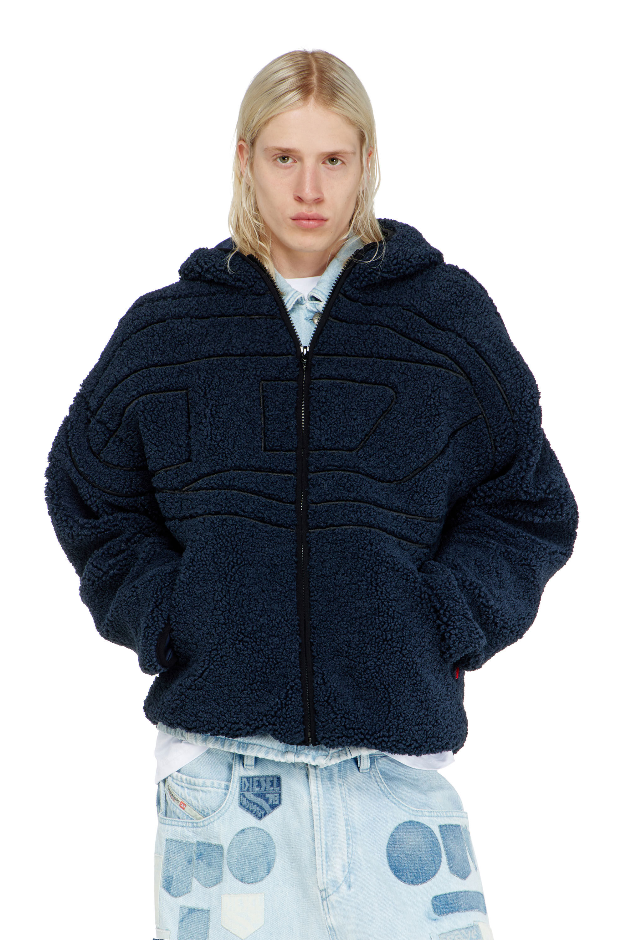 Diesel - S-ZAT, Herren Teddy-Kapuzenpullover in Dunkelblau - 3