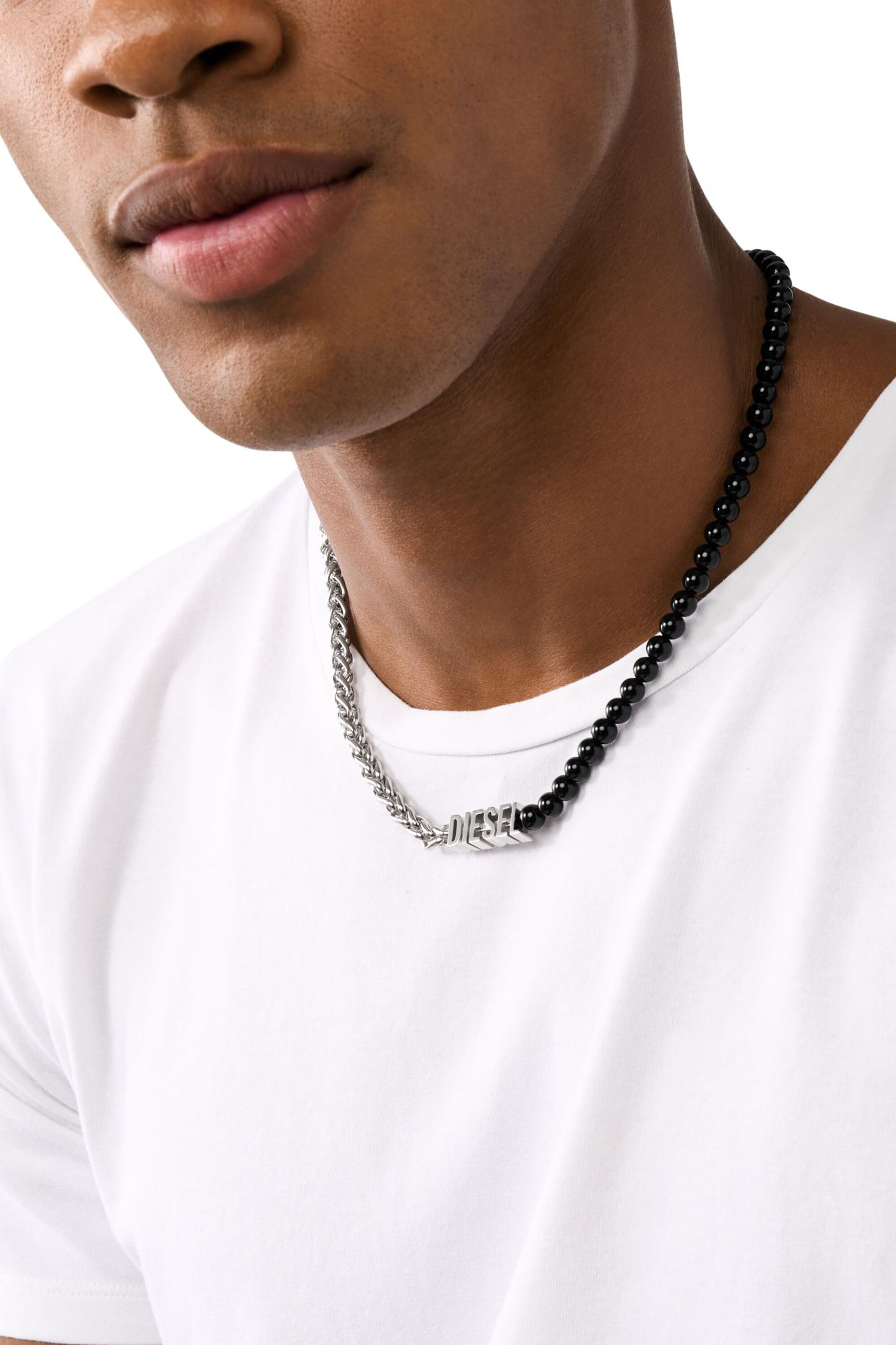 Diesel - DX1543040 JEWEL, Unisex Gliederkette mit schwarzen Achatperlen in Silber/Schwarz - 3