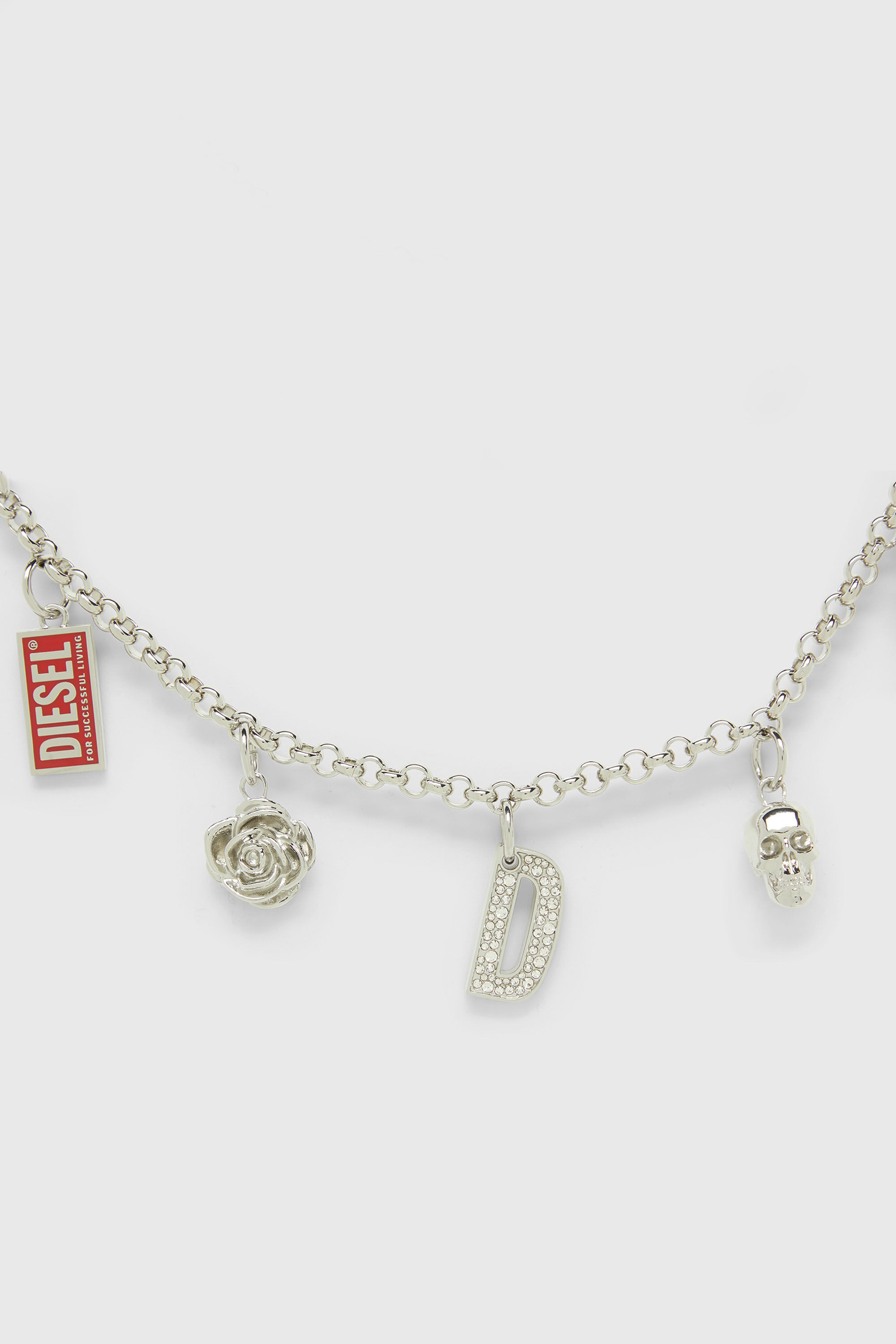Diesel - CHAIN-D II S, Damen Metallkette mit ikonischen Anh&auml;ngern in Silber - 3