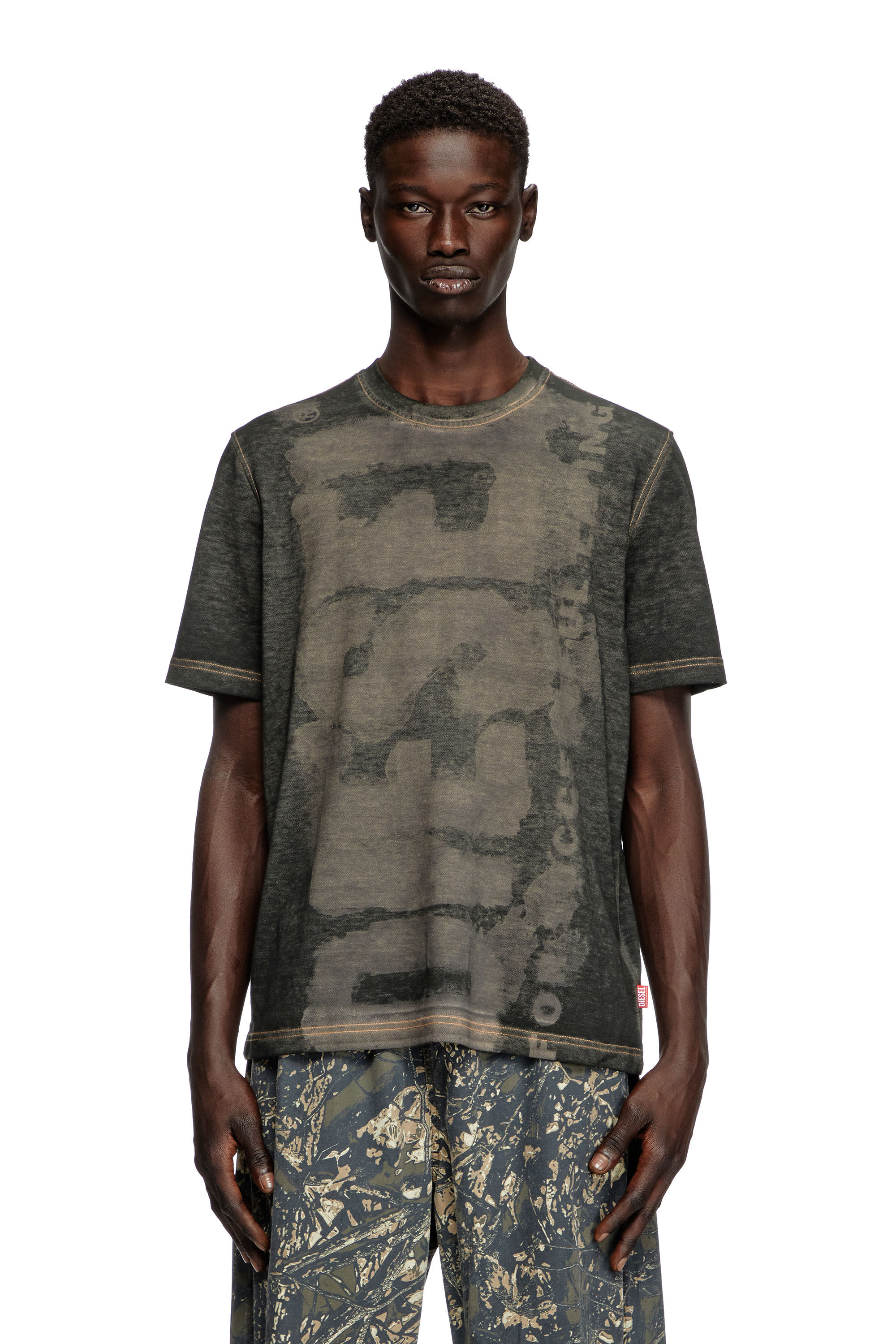 Diesel - T-ADJUST-R18, Herren Logo-T-Shirt aus Dévoré-Piqué in Schwarz - 3