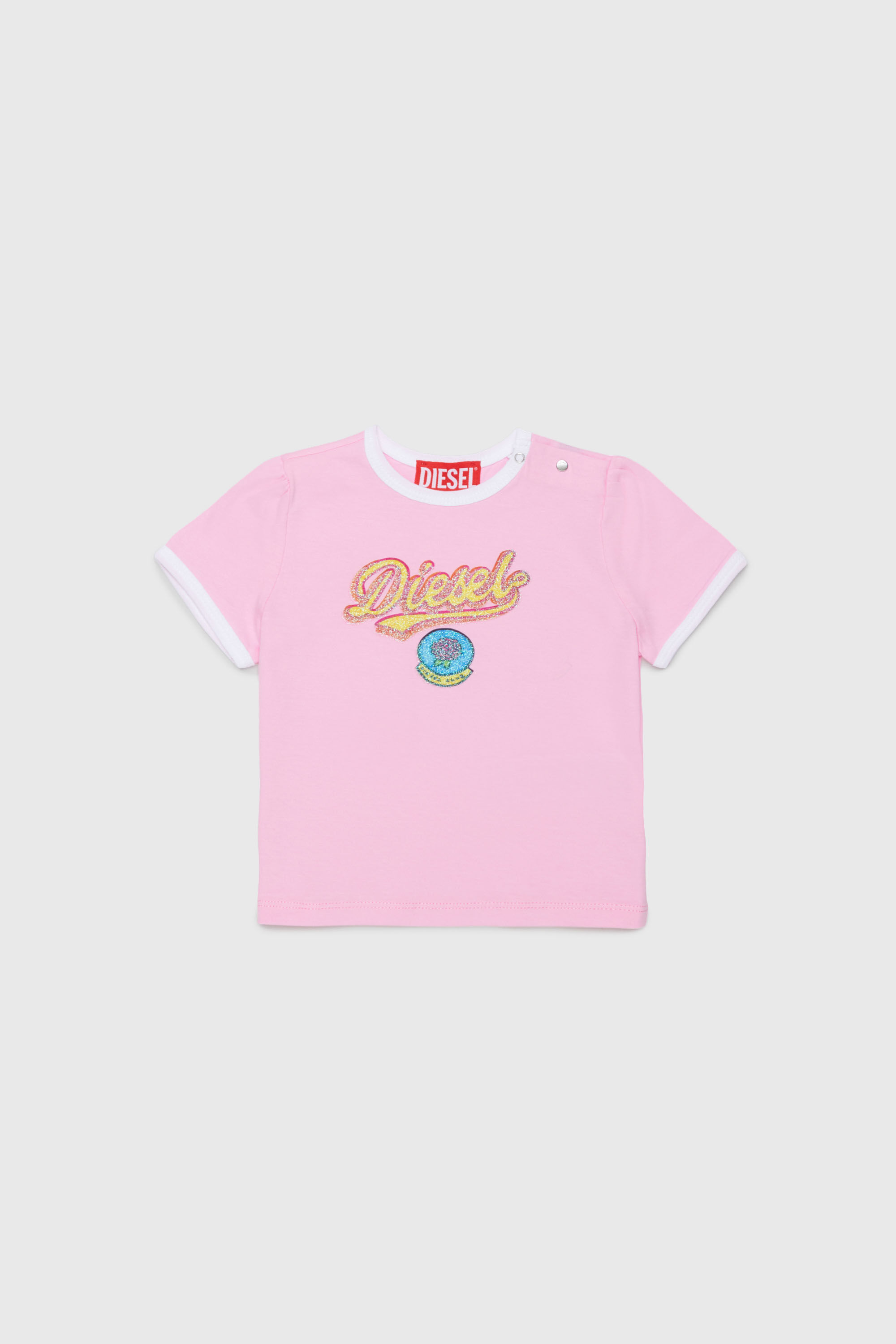 Diesel - TEPAB, Damen Baumwoll-T-Shirt mit Logo in Glitzeroptik in Rosa - 1