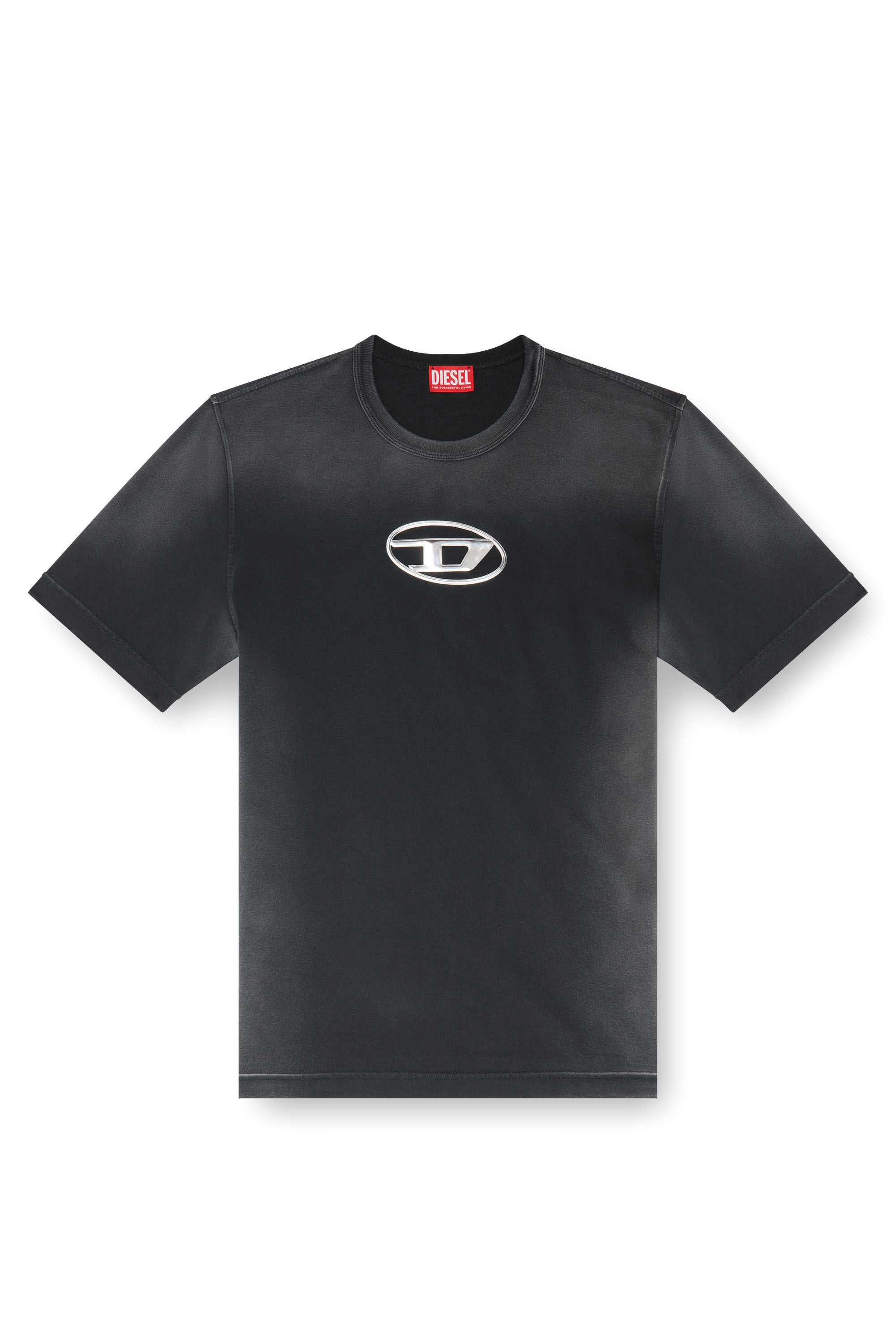 Diesel - T-ADJUST-Q8, Herren Verblasstes T-Shirt mit ausgeschnittenem Oval D in Schwarz - 2