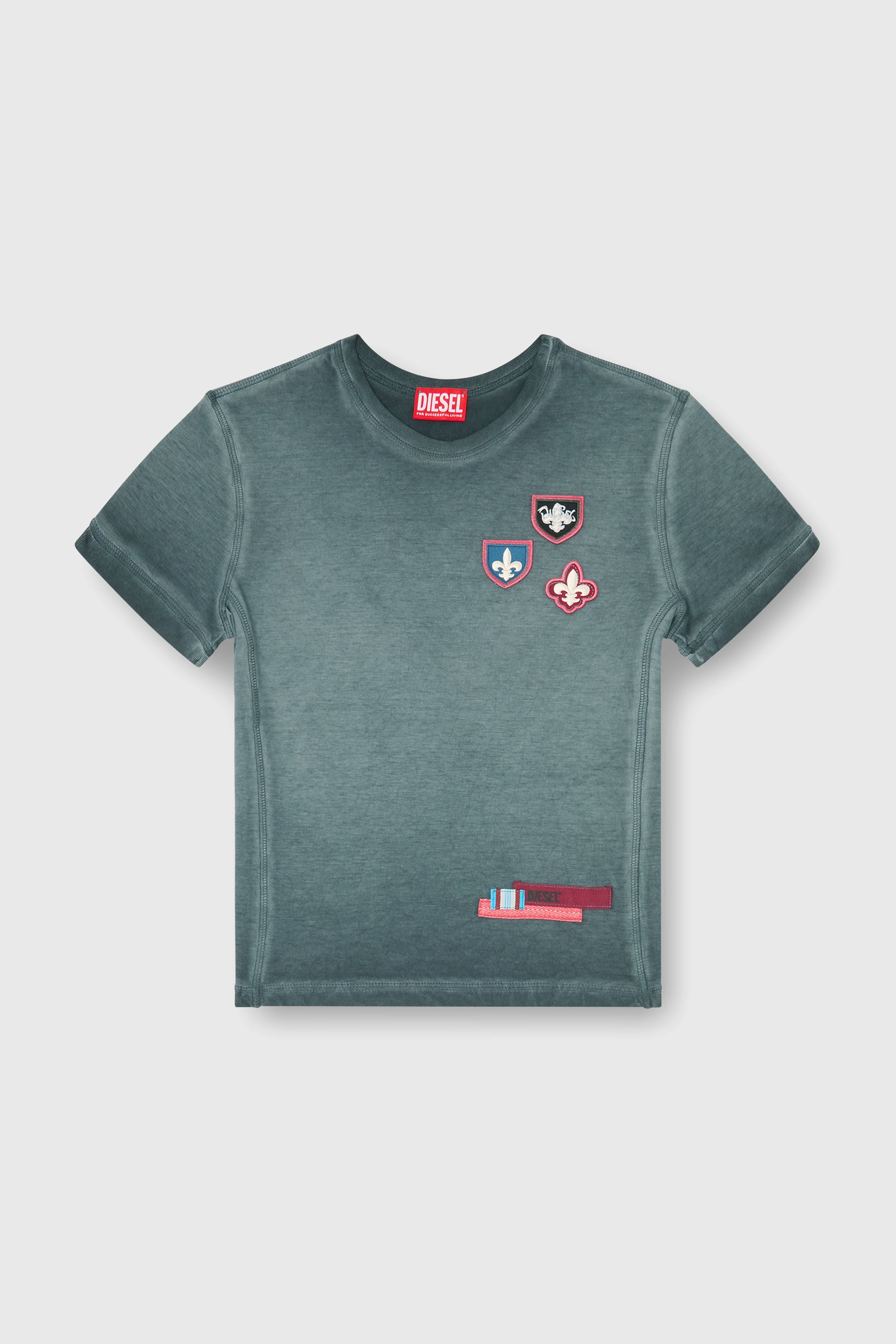 Diesel - T-UNCUTY-WAF, Damen T-Shirt mit Patches und Mikrowaffel-Seiten in Dunkelgr&uuml;n - 2