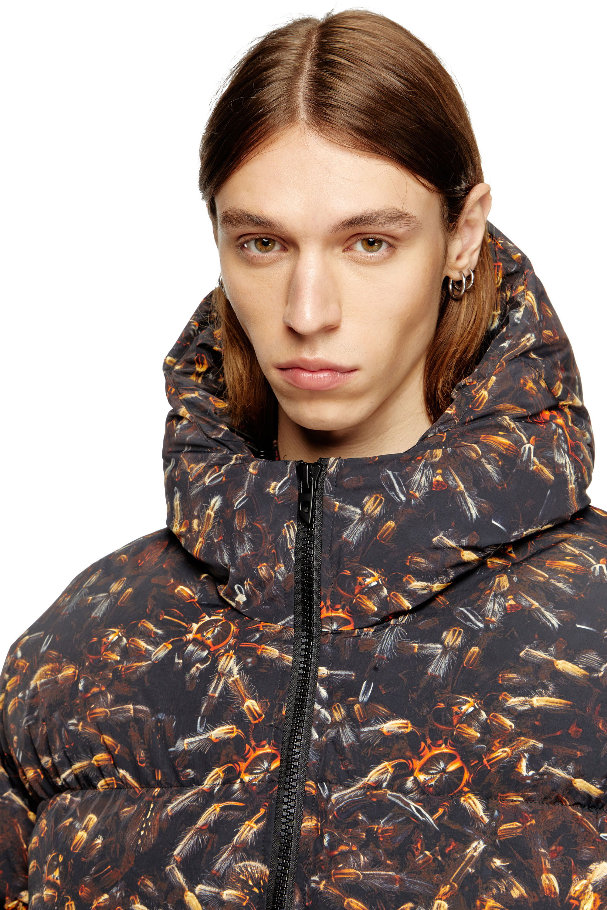 Diesel - W-SPIDER, Herren Daunen-Jacke mit Kapuze und Spinnen-Muster in Schwarz/Braun - 5