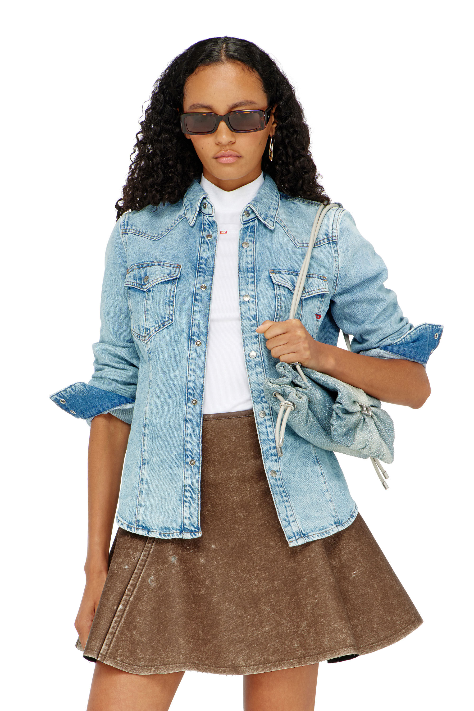 Diesel - DE-WAVES, Damen Western-Shirt aus Denim in Hellblau - 3