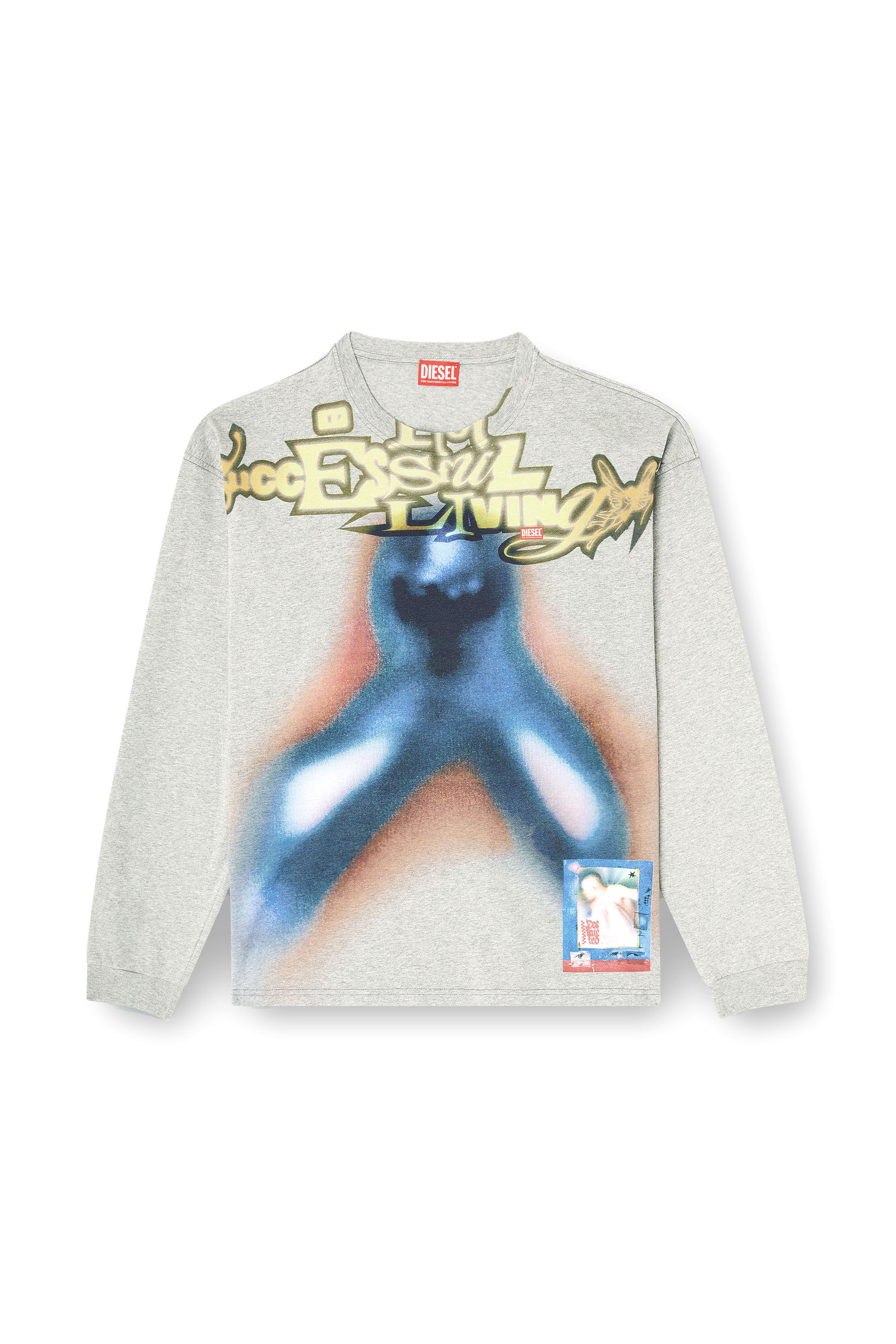 Diesel - T-BOXT-LS-V1, Herren Baumwoll-T-Shirt mit Digitaldruck in Blau/Grau - 2
