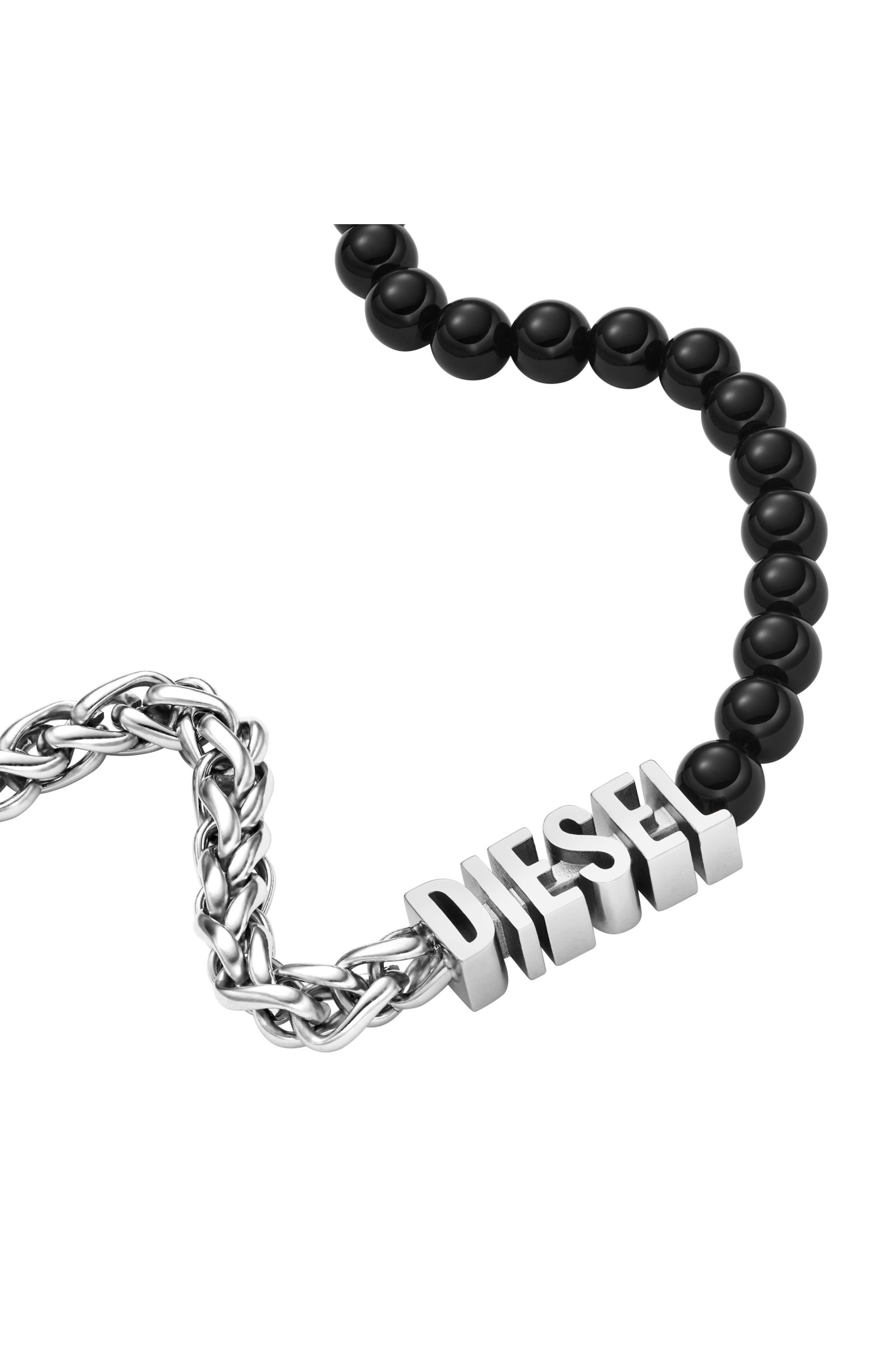 Diesel - DX1543040 JEWEL, Unisex Gliederkette mit schwarzen Achatperlen in Silber/Schwarz - 1