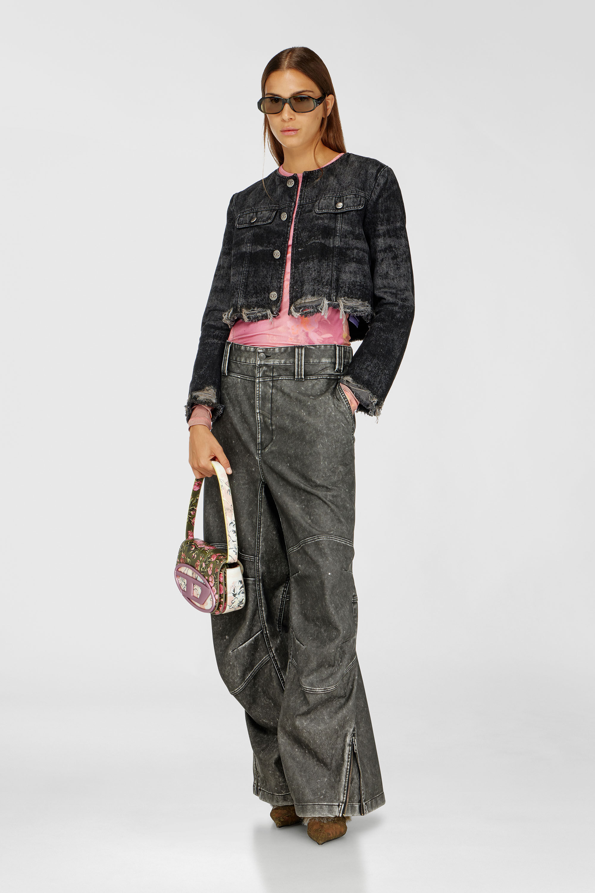 Diesel - DE-GRAFFY-FSH, Damen Jacke aus gelaserte Baumwolle-Hanf-Denim in Schwarz - 1