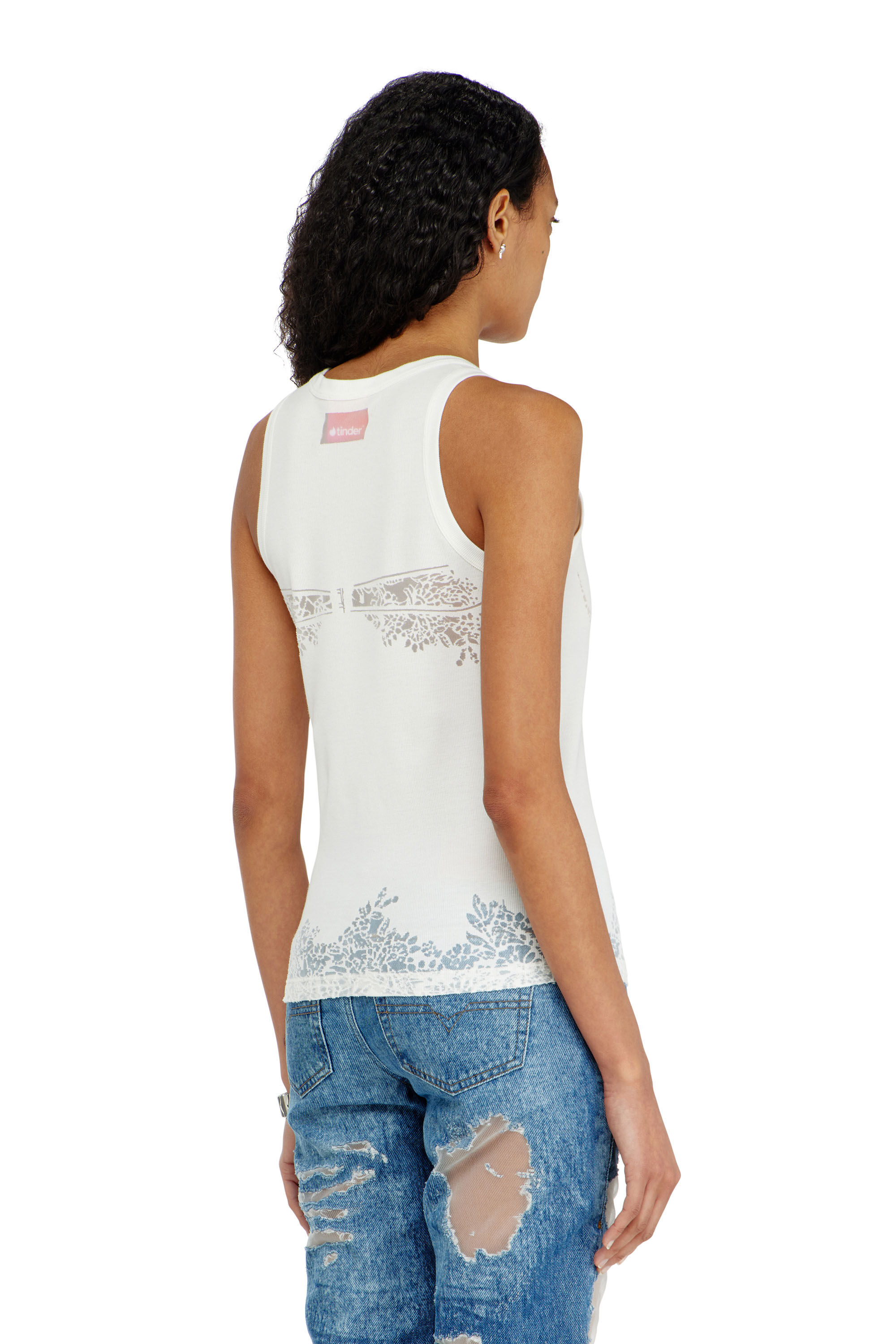 Diesel - PR-T-ANKI-LACE-R, Damen Tanktop mit devor&eacute;-Spitze-Effekt in Wei&szlig; - 4