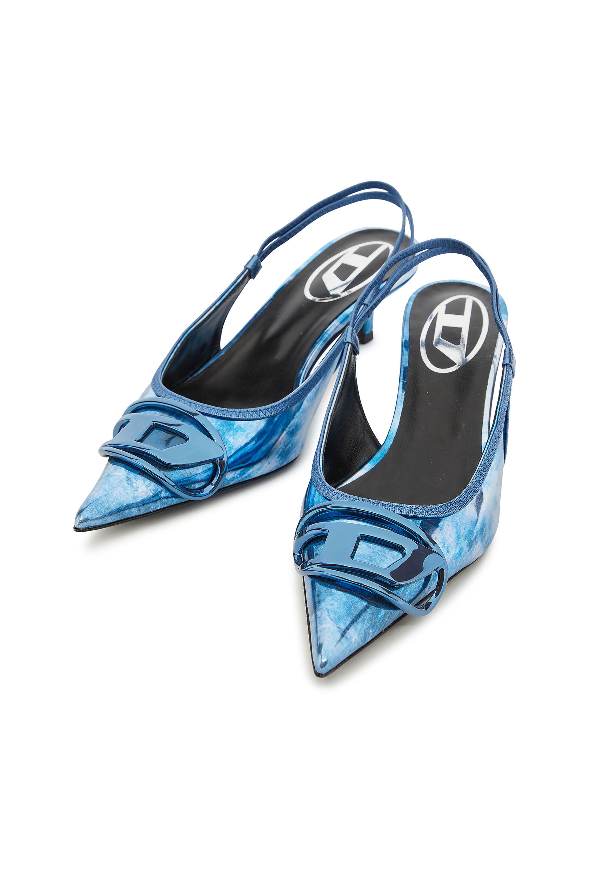 Diesel - D-VENUS SB 40, Damen Zweifarbige Metallic-Slingback-Pumps in Blau - 4