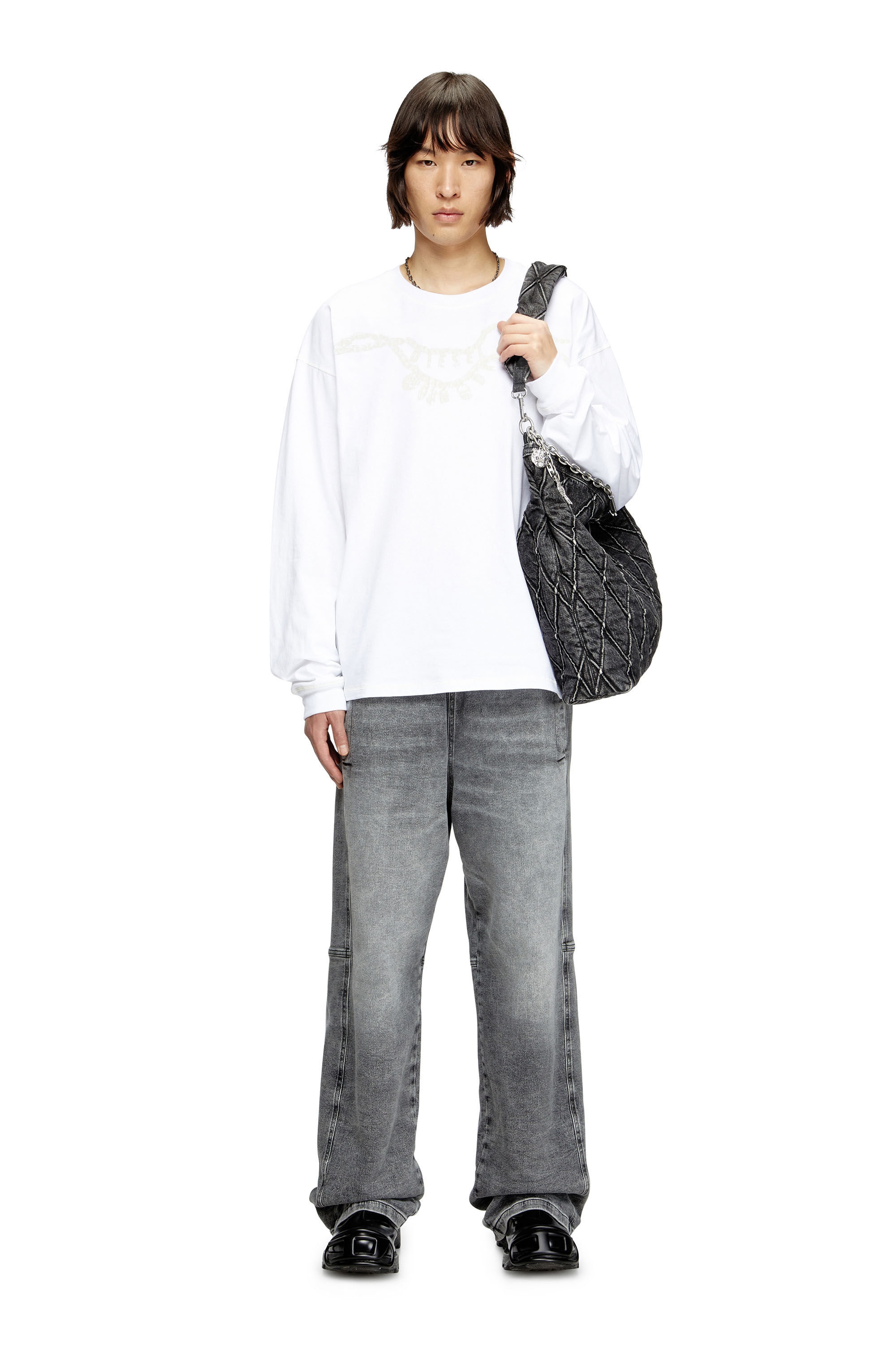 Diesel - T-BOXT-LS-HOSHI, Unisex Langarm-T-Shirt mit Anhänger-Halskette-Print in Weiß - 1