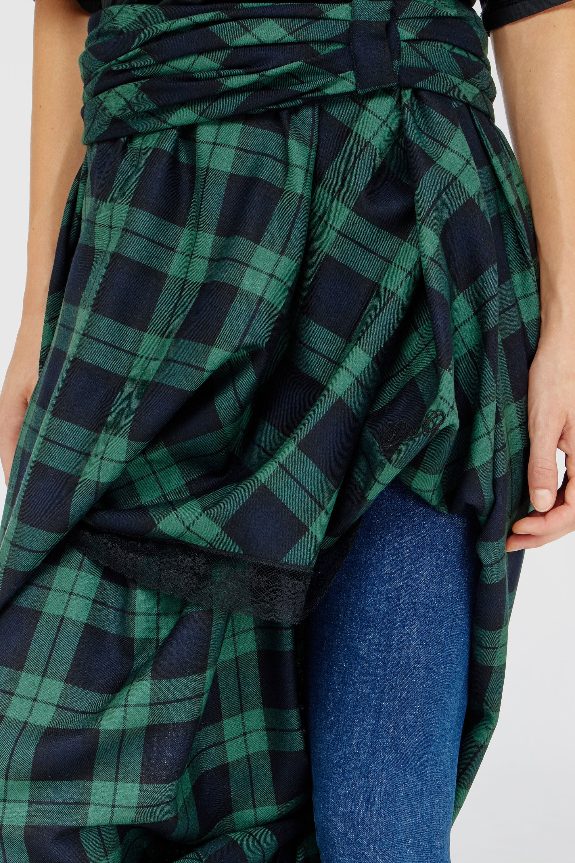 Diesel - O-WINNY, Damen Midilanger Rock im Tartan-Look mit Spitzenbesatz in Gr&uuml;n/Blau - 6