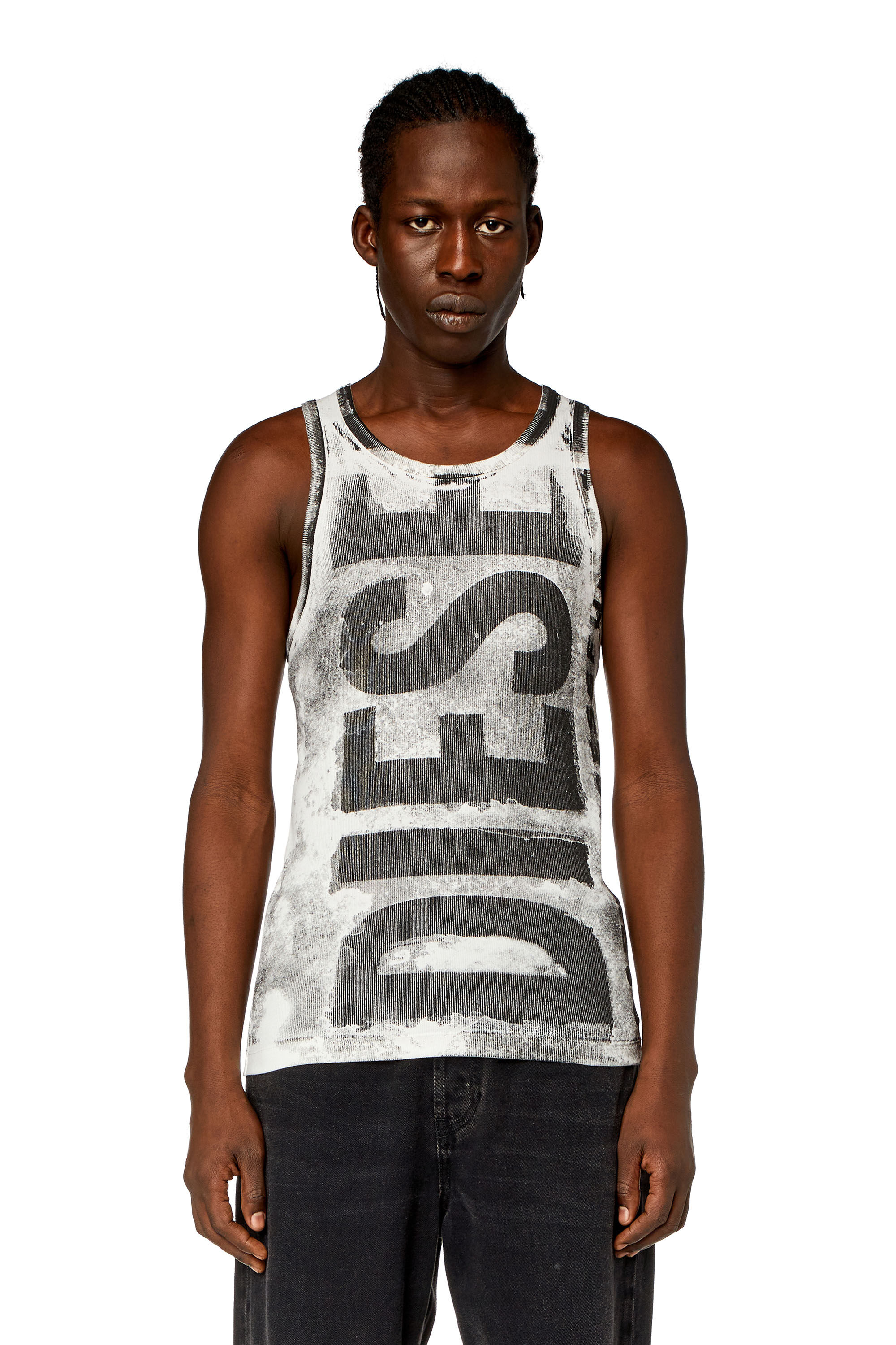 Diesel - T-LIFT-BISC, Herren Tanktop mit auslaufenden Maxi-Logos in Schwarz/Grau - 2