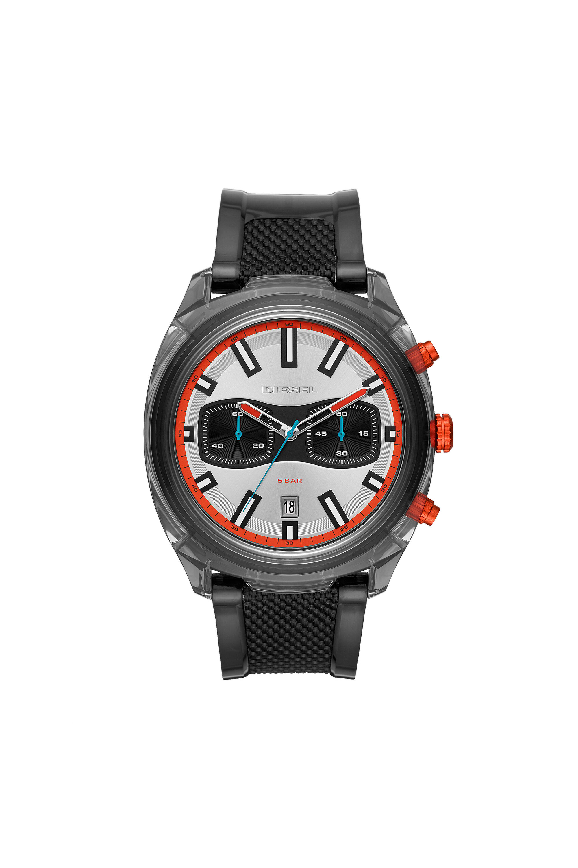 Diesel - DZ4509, Herren Armbanduhr mit Chronograph-Anzeige und zweifarbigem Polyurethan-Armband in Schwarz - 1