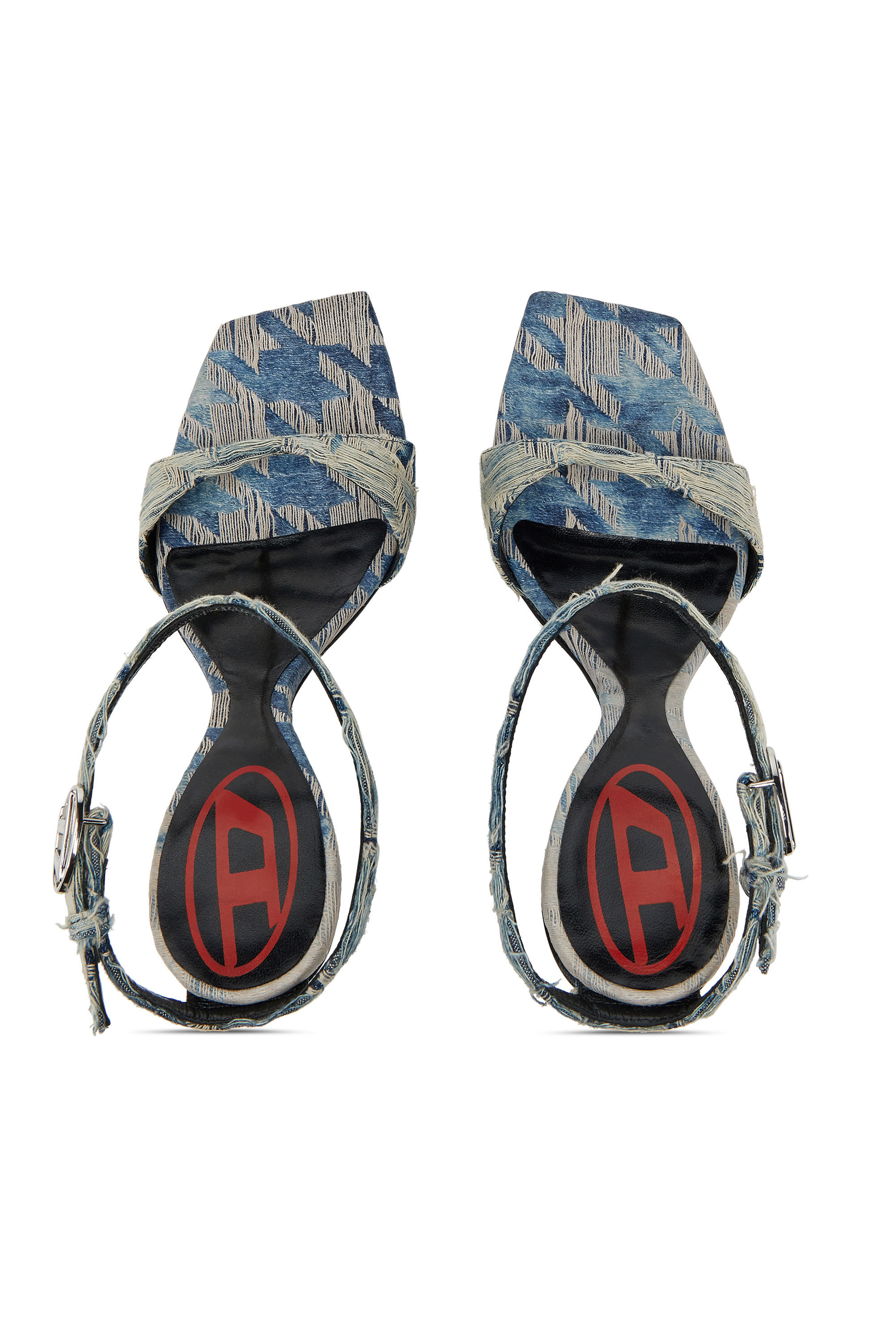 Diesel - D-AMBER SANDAL WEDGE, Damen Keilsandalen aus Jacquard-Denim in Hellblau - 4