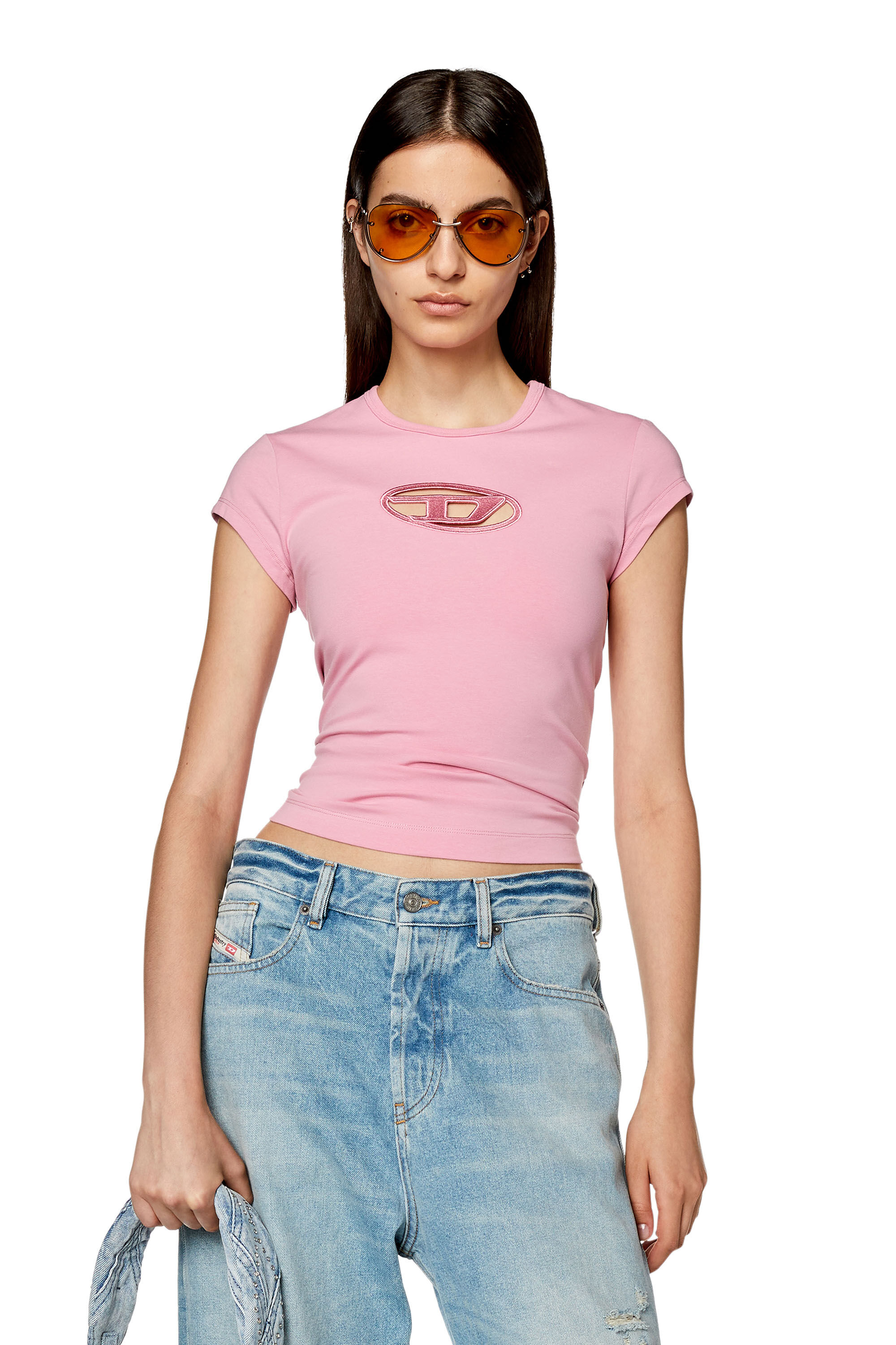 【DIESEL】T-Angie Cut-Out T-Shirt ピンク A062680AFAA 送関込 T-ANGIE Woman: Cotton T-shirt with cut-out D logo | Diesel